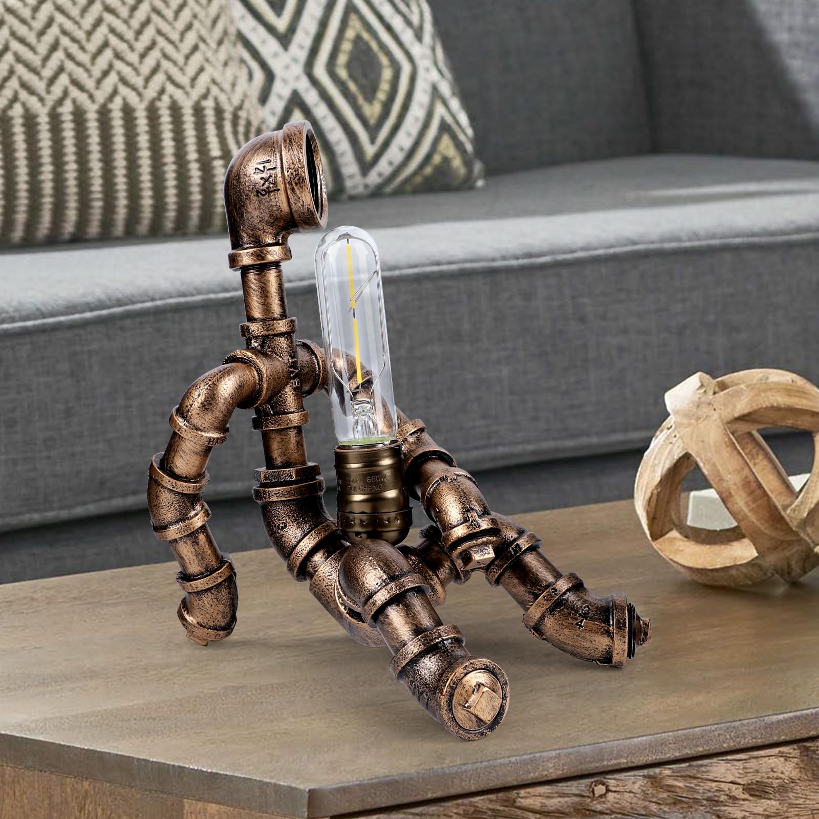 Obxquisite Steampunk Table Lamp, Retro Industrial Waterpipe Robot Desk Lamp, Creative Personality Cool Decoration, Industrial Retro Room Decor, Steampunk Accessories For Office And Home