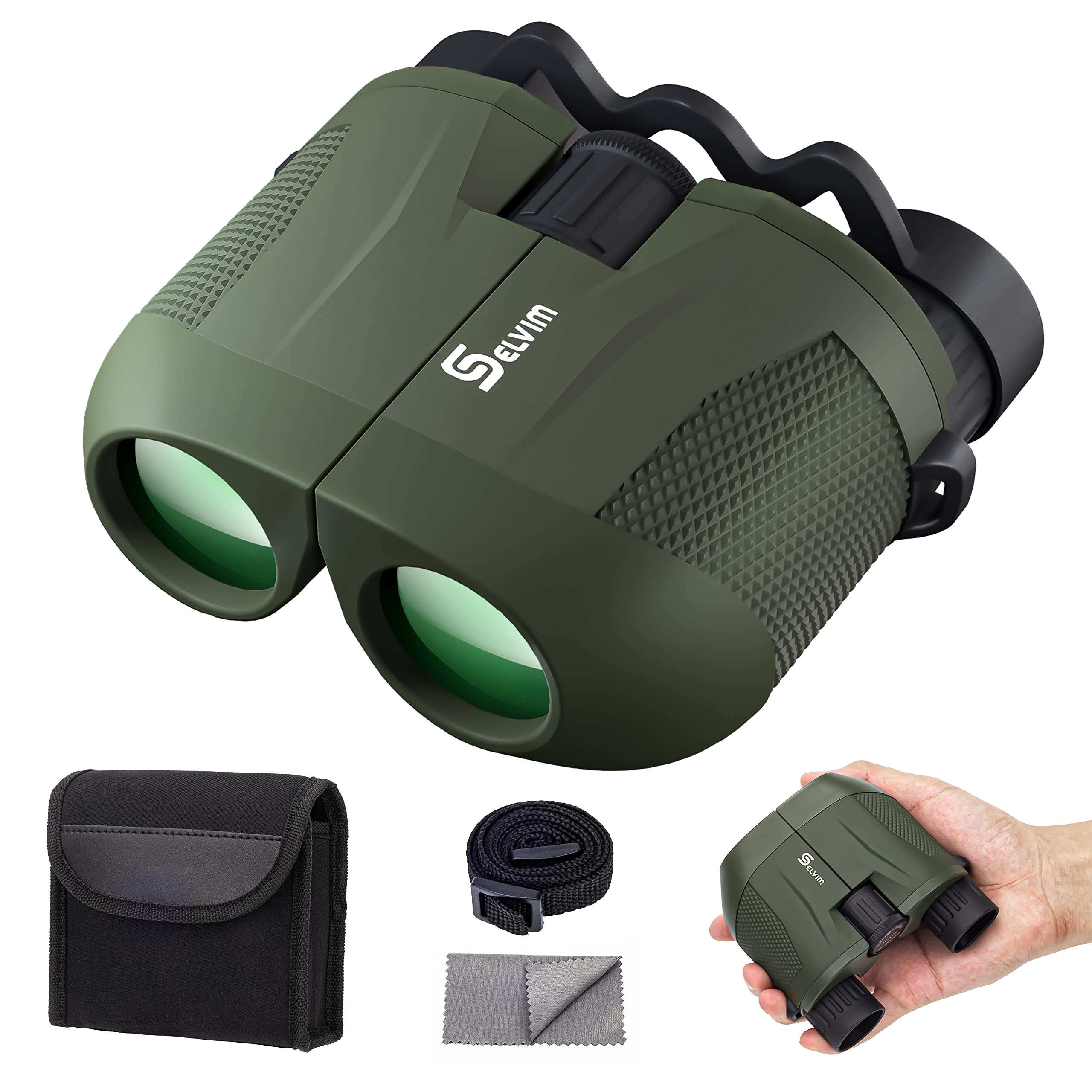 Selvim Selvim10X25 Binoculars For Adults And Kids, Compact Binoculars, Large Eyepiece And Clear Fmc Bak4 Prism Lens, For Bird Watching, Theater And Concerts, Hunting And Sport Games