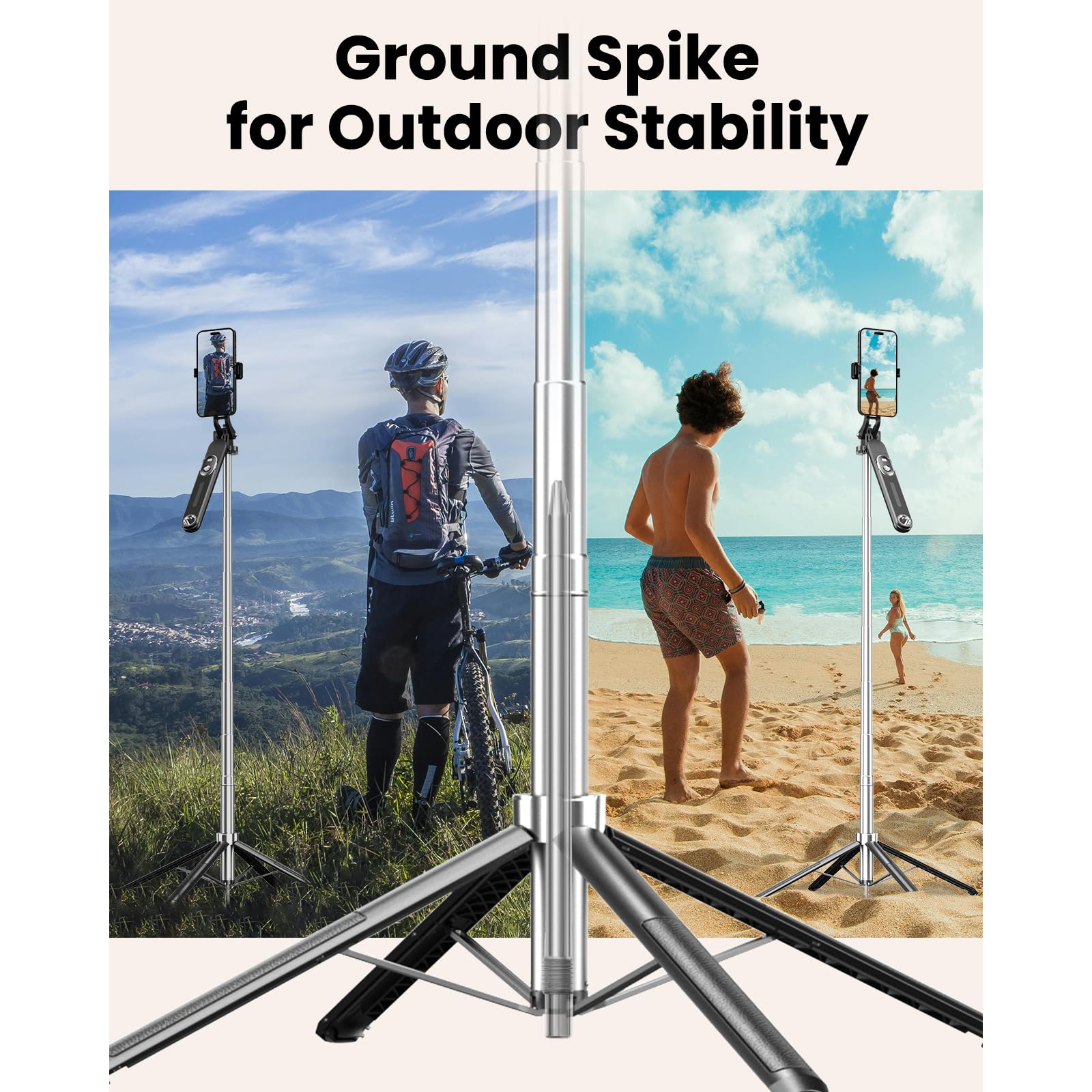 Linber 71" Phone Tripod With Stake, Portable Selfie Stick With Detachable Wireless Remote, 360° Rotatable Handle, Lightweight Tall Travel Tripod For Golf, Outdoor Use