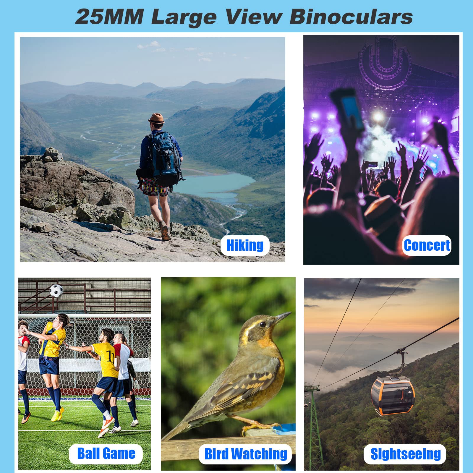 Anourney 12X25 Compact Binoculars, High Powered Easy Focus Binoculars, Portable Large Eyepiece Binocular For Adults Kids Bird Watching,Opera Concert, Travel, Hiking, Outdoor Scenery, Football Game