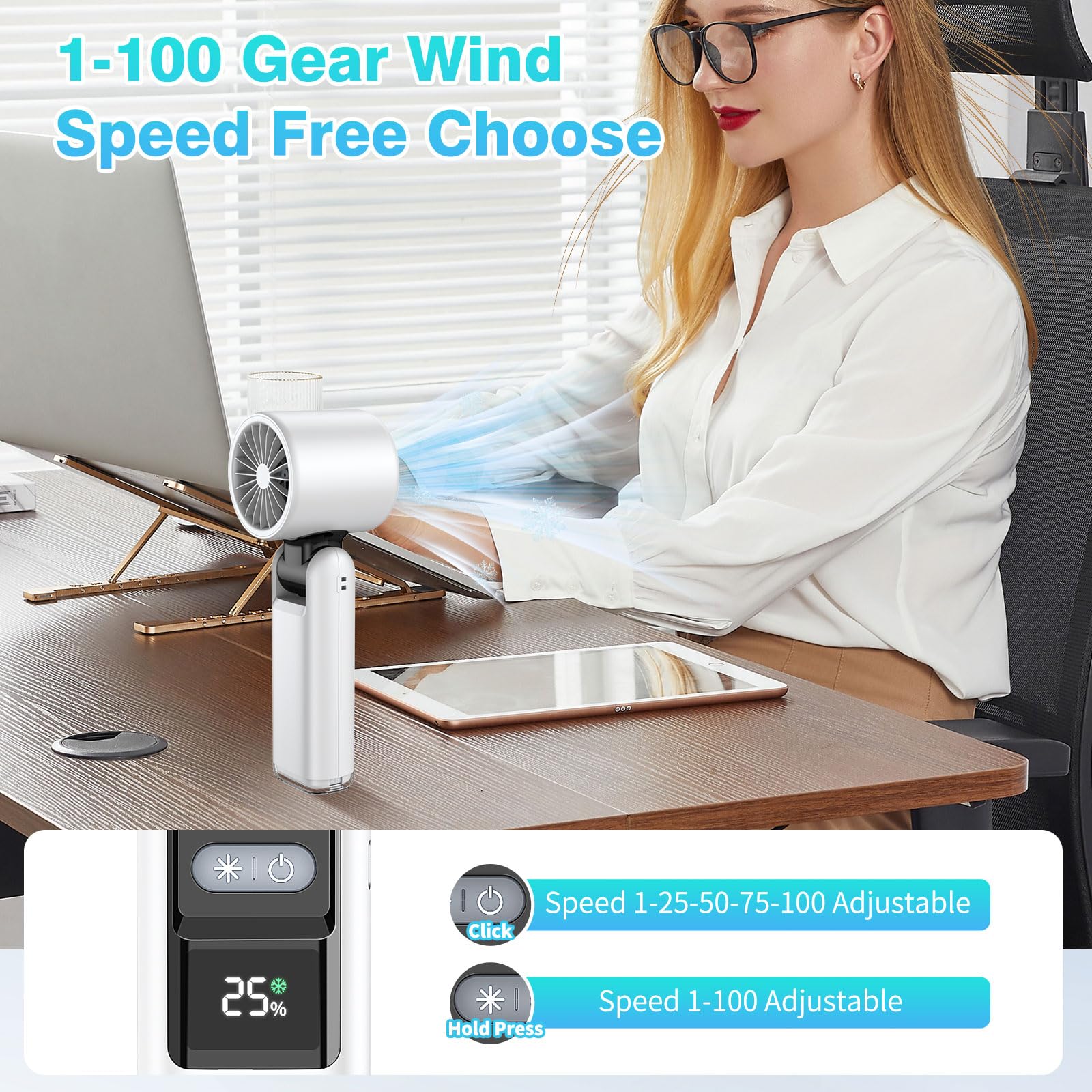Portable Handheld Fan, 4000Mah Powerful Mini Fan With Light, 13H Max Ice Cooling Time Stepless Speed
