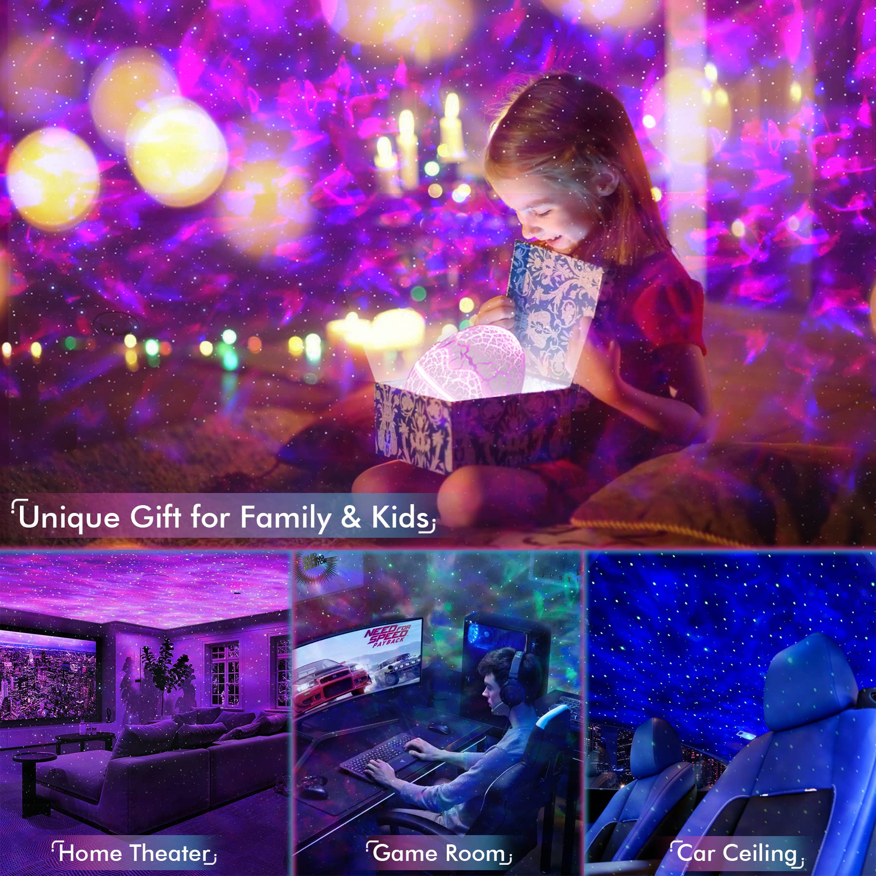 Rossetta Galaxy Projector, Star Projector For Bedroom, Night Lights For Kids Room With White Noise, Bluetooth Speaker, Timer And Remote, Room Decor,  For Girls, Boys, Adults, Christmas, Birthday