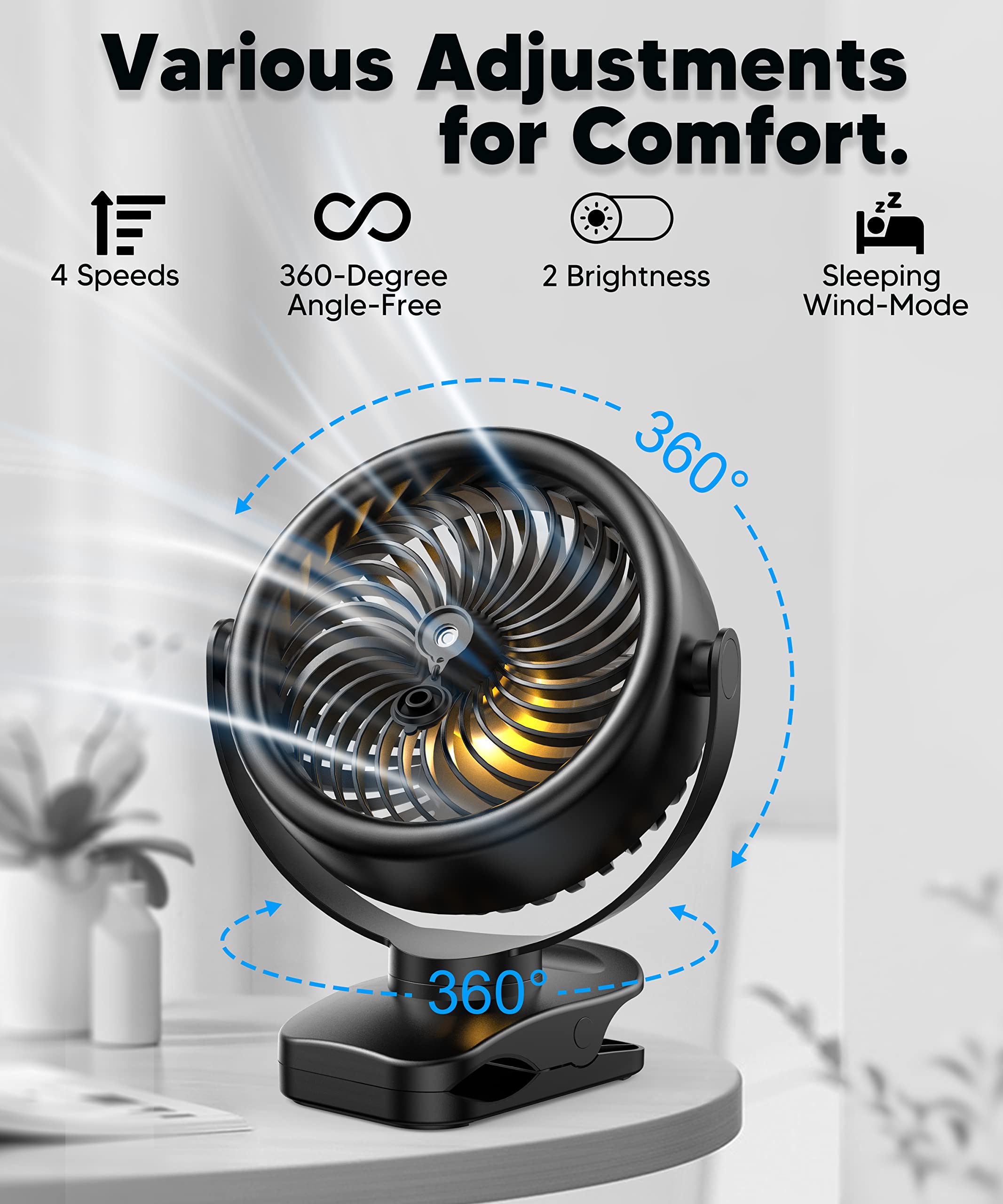 Tyzu 7" Portable Cooling Misting Fan 4000Mah Rechargeable Battery 130Ml Tank Outdoor Clip-On 4 Speed