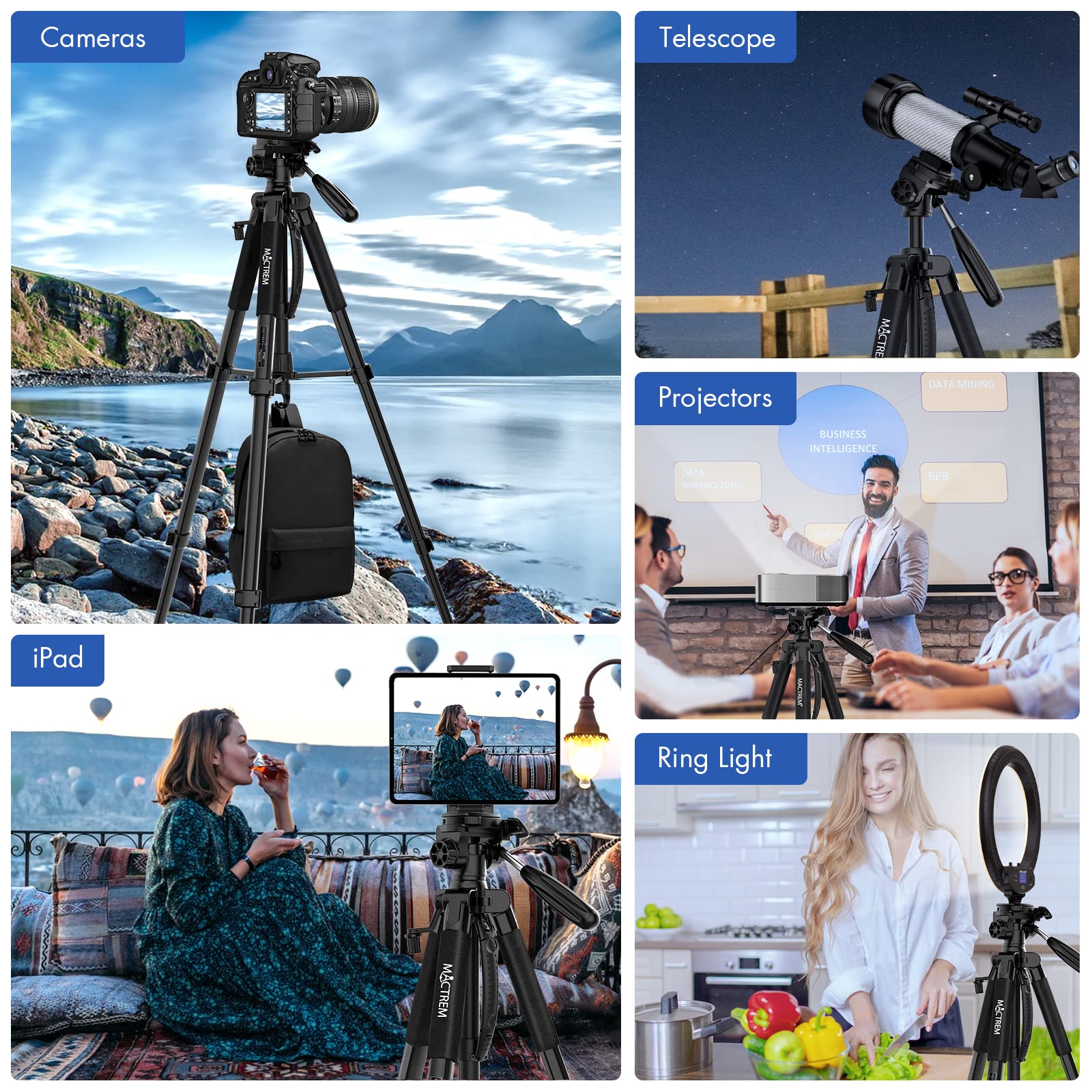 Mactrem 75 Inch Camera Tripod For Sony Canon Nikon, Lightweight Travel Video Aluminum Tripod Stand With Cell Phone Mount For Ipad Phone