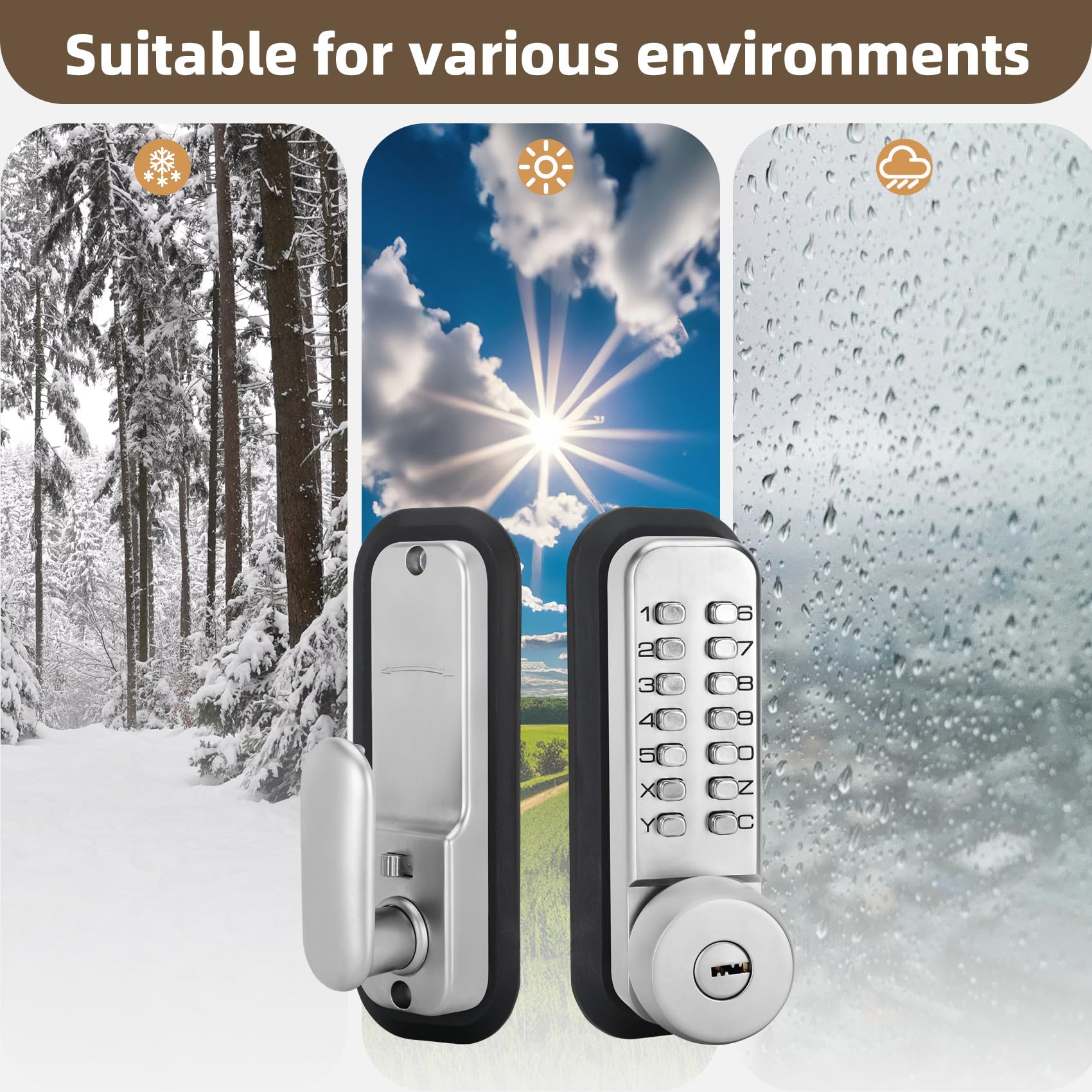 Casmer Mechanical Keyless Entry Door Lock，Outdoor Keyless Gate Lock Waterproof And Sun Proof，Mechanical Door Lock，Auto Lock, No Electronic(Silvery，Large Cushion)