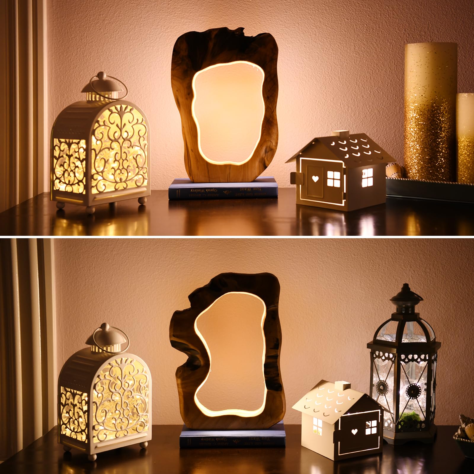 Laptain Led Wood Table Lamp, Irregular Bedside Lamp With Dimmable, Creative Home Decor Table Lamp, Bedside Night Light For Bedroom, Living Room, Small