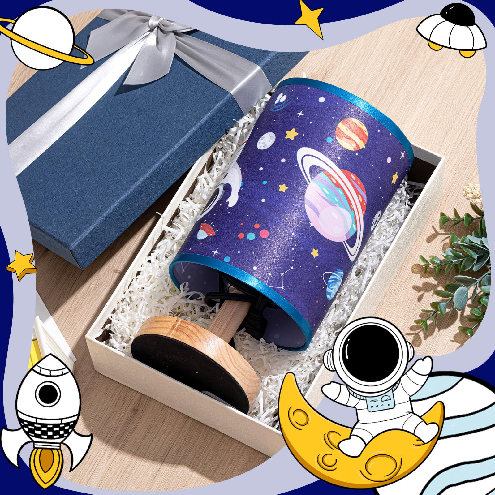 Tujoe Kids Table Lamp With Linen Lampshade Nightstand Animal Baby Desk Bedside For Reading Bedroom Living Room Home Office(Space Astronaut)