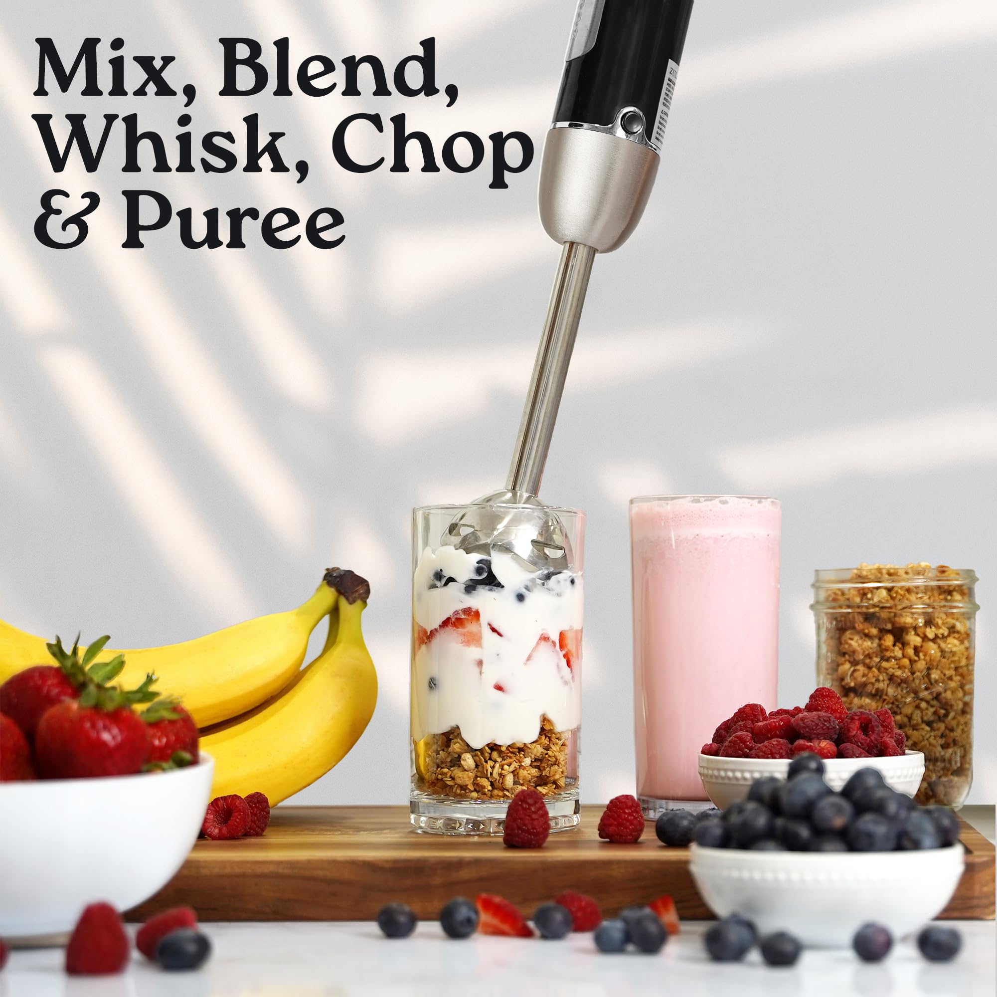 Zulay Kitchen Zulay Immersion Stick Mixer Hand Blender 800 Watts, Turbo Mode, 5-Ft Power Electric Cord, Handheld Portable, Stainless Steel Blades For Effortless Blending Smoothie, Soup, Baby Food, Puree Black