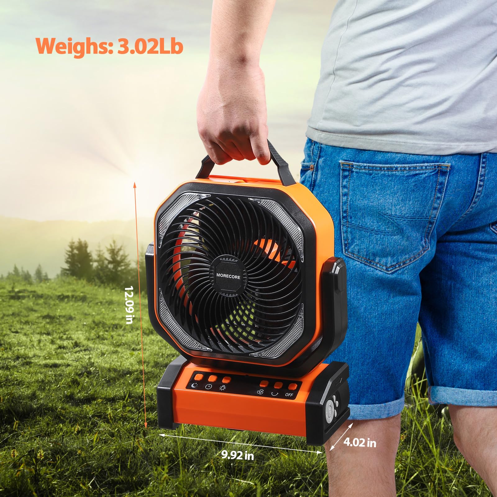 Morecore 20000Mah Rechargeable Camping Fan With Light, 112Hrs Running, 8-Speed, Auto Oscillating