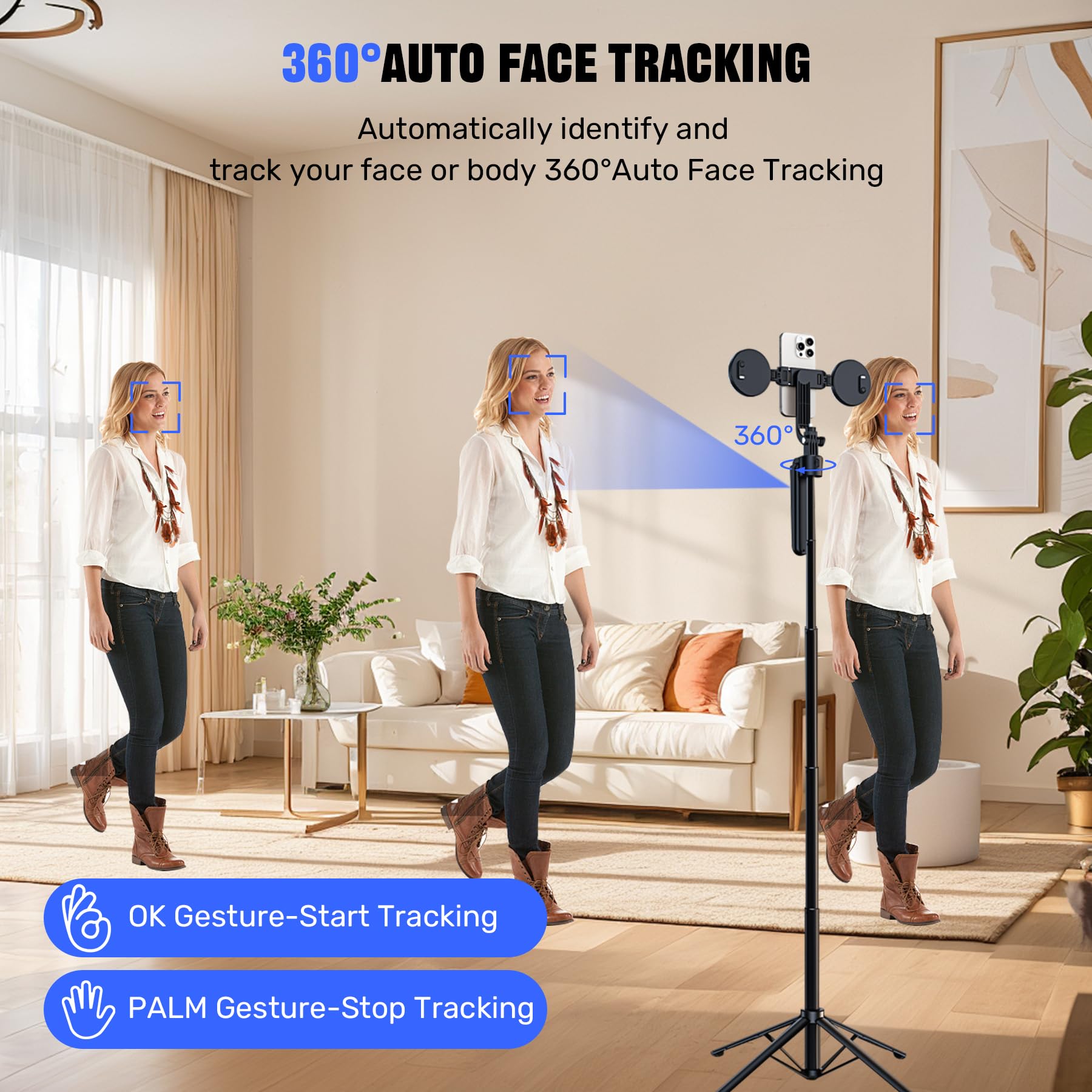 Hefrseyo Auto Face Tracking Selfie Stick Tripod For Iphone With Light,360 Rotation That Follows Your Movement,70" Phone Camera Tripod Stand With Remote For Content Creator Vlog Live Stream Video Recording