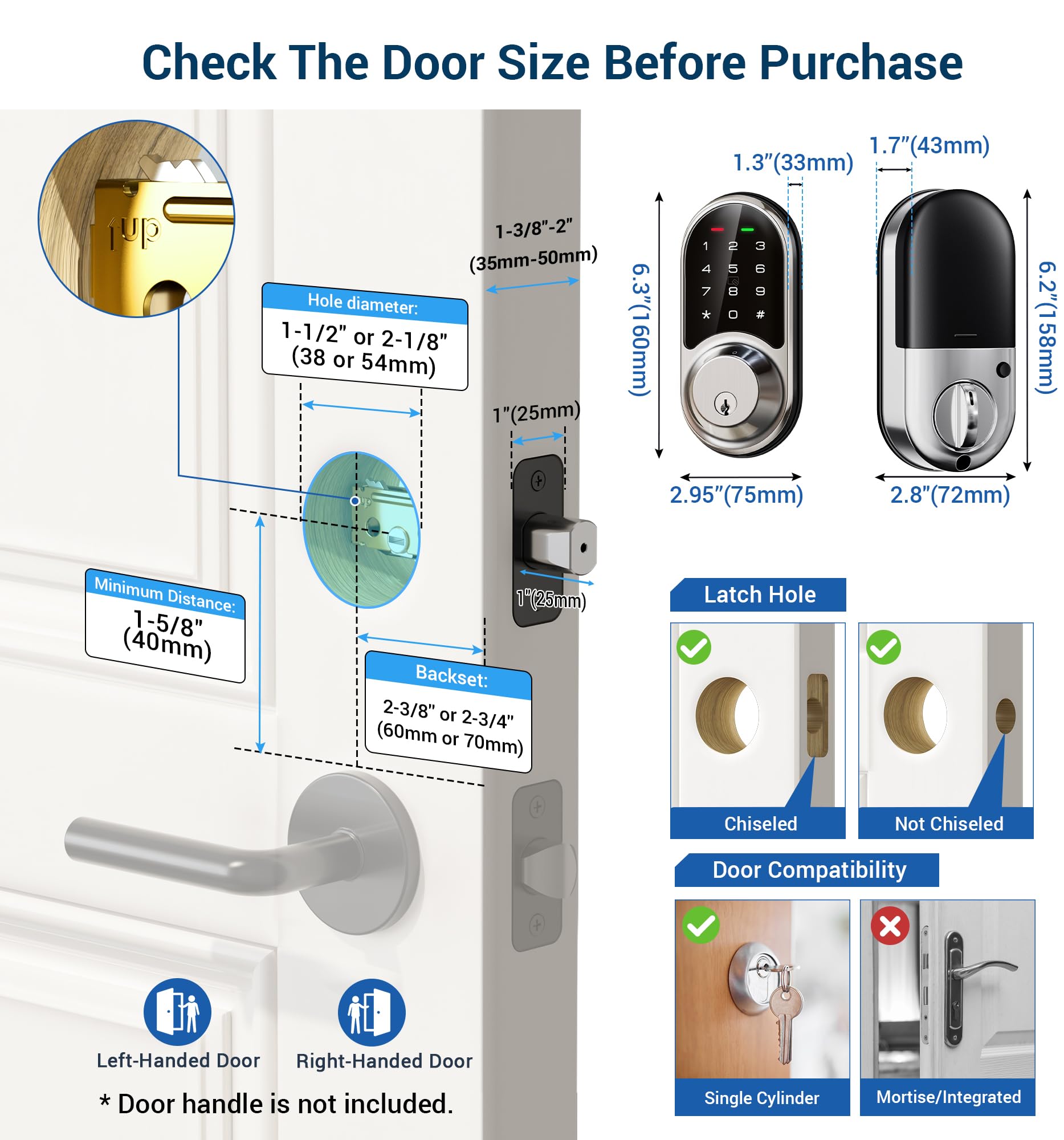 Veise Rz06 Smart Lock For Front Door With App Control, Keyless Entry, Electronic Digital Deadbolt With Touchscreen Keypad Set, Smart Deadbolt, Auto Lock, Easy Installation, Satin Nickel