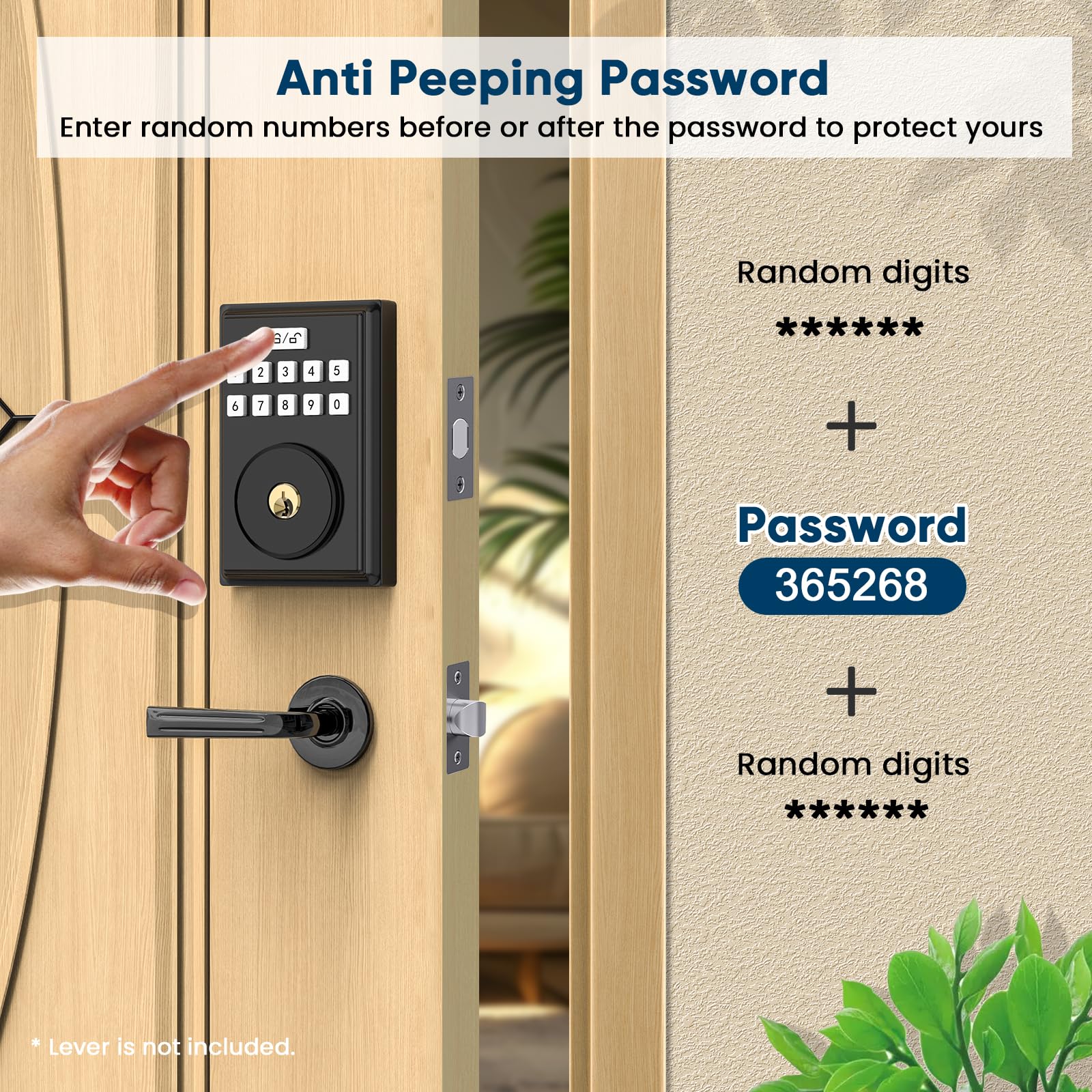 Oocc Keyless Entry Smart Keypad Door Lock - Deadbolt With 2 Keys, Auto Lock, Easy Installation, Matte Black