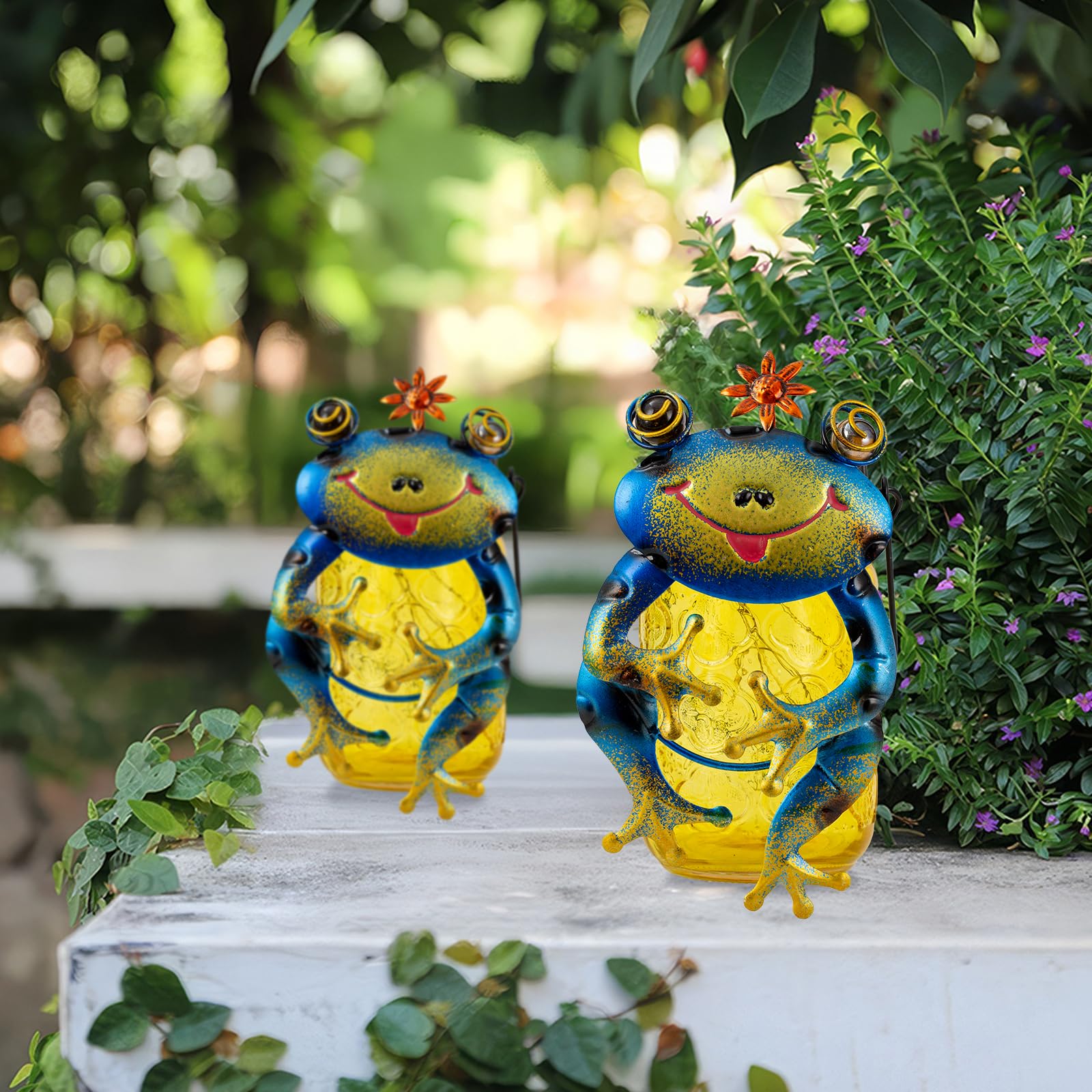 Stankgarden 2 Pack Frog Solar Lantern,Jar Solar Lanterns Outdoor Waterproof Frog Hanging Solar Lantern,Outdoor Solar Lanterns With String Light For Garden Table Decor