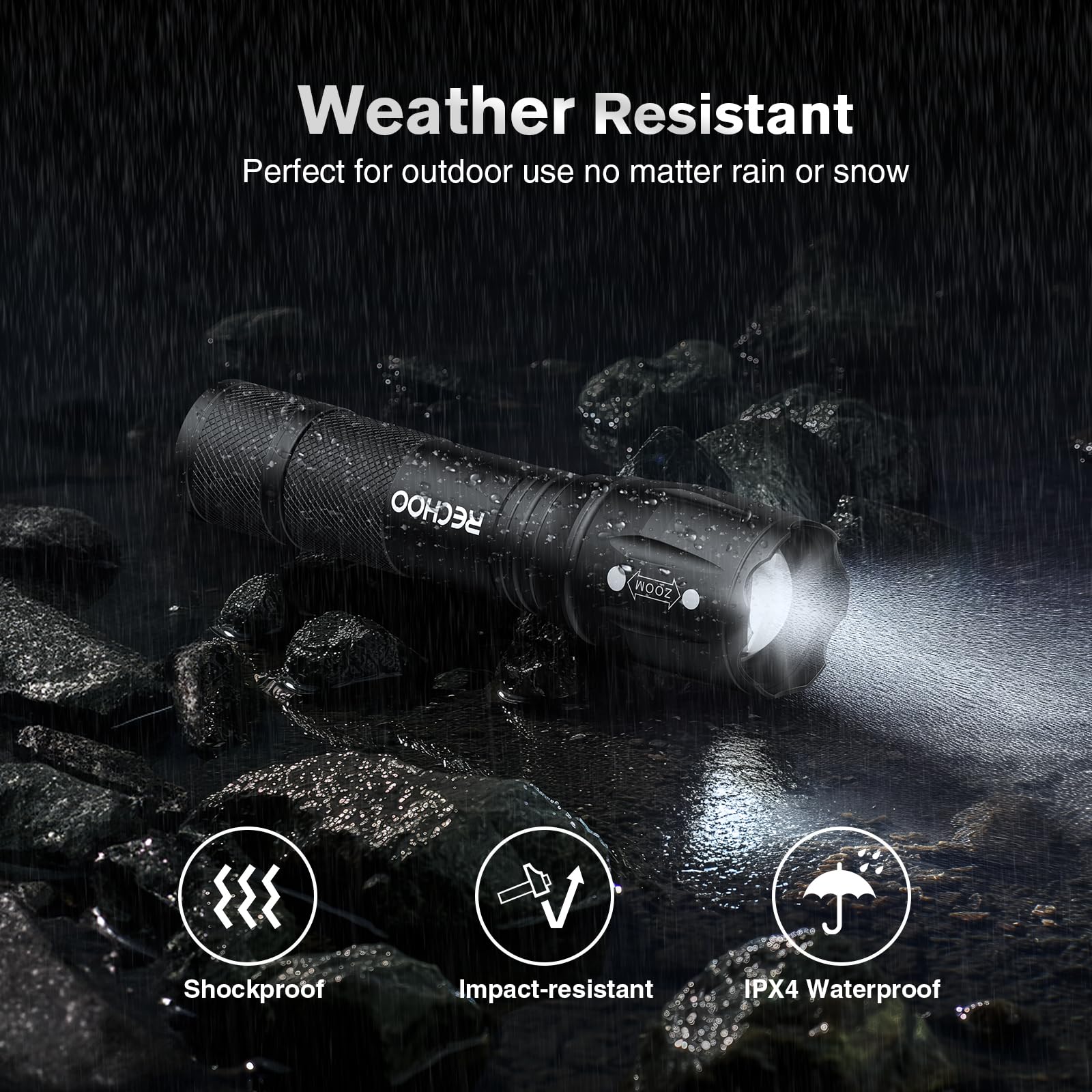 Rechoo Led Flashlights High Lumens 2 Pack, Powerful Tactical Flashlight With 3 Modes, Pocket Small Flash Light, Waterproof Zoomable Flashlights For Home Emergencies, Camping Essentials (Battery Included)