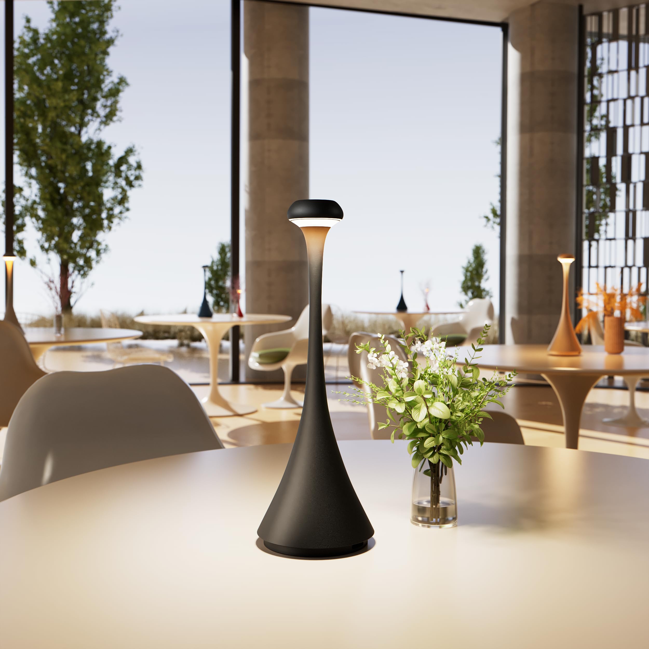 Brightower Table Lamp Wireless Dimmable Led Battery Table Light, Magnetic Rechargeable Warm White (2700K-6500K) Aluminum Outdoor Desk Lamp Ip54 Waterproof For Restaurant, Bedroom, Bar (Matte Black)