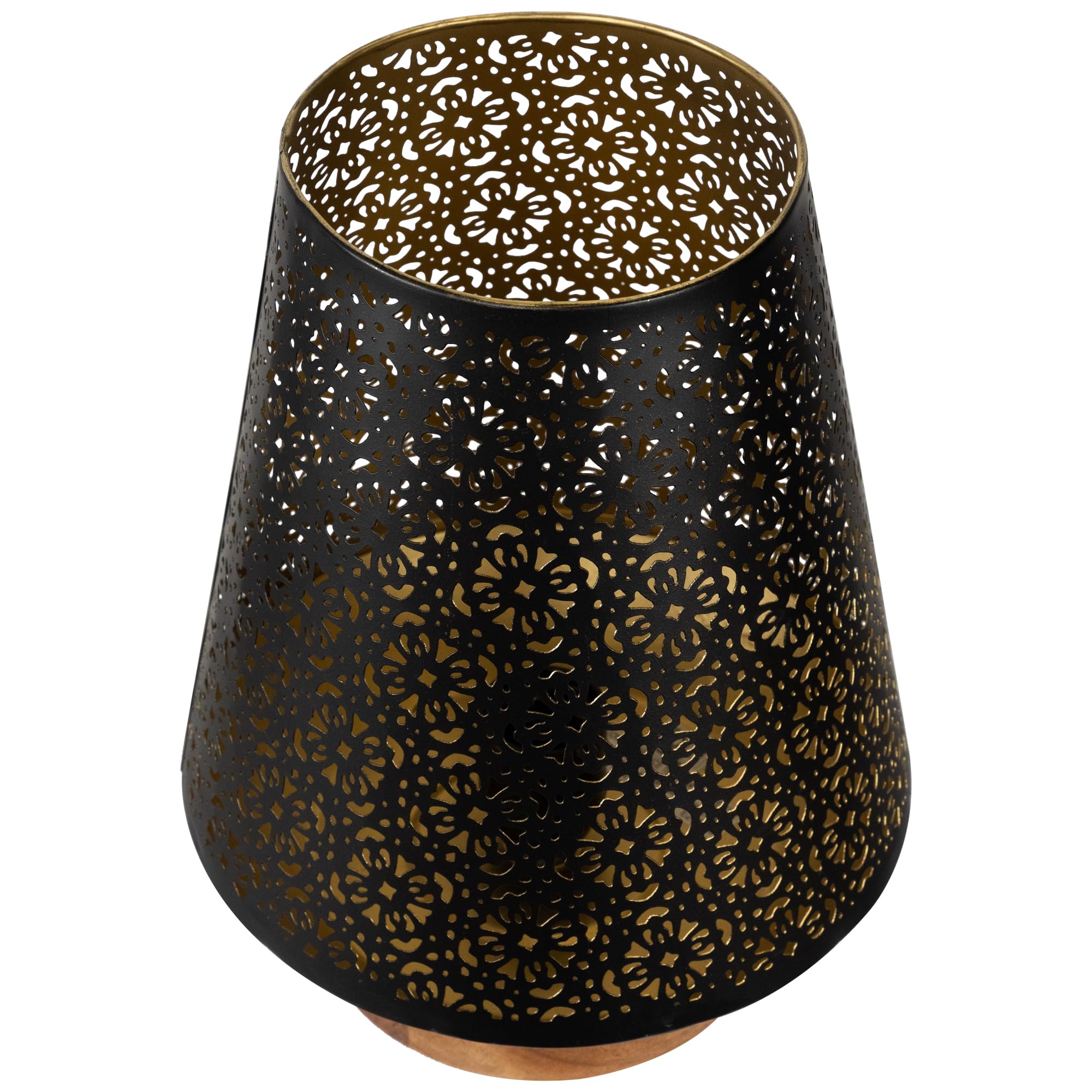 Northlight Floral Laser-Cut Table Iron Lamp With Wooden Base - 10.75" - Black