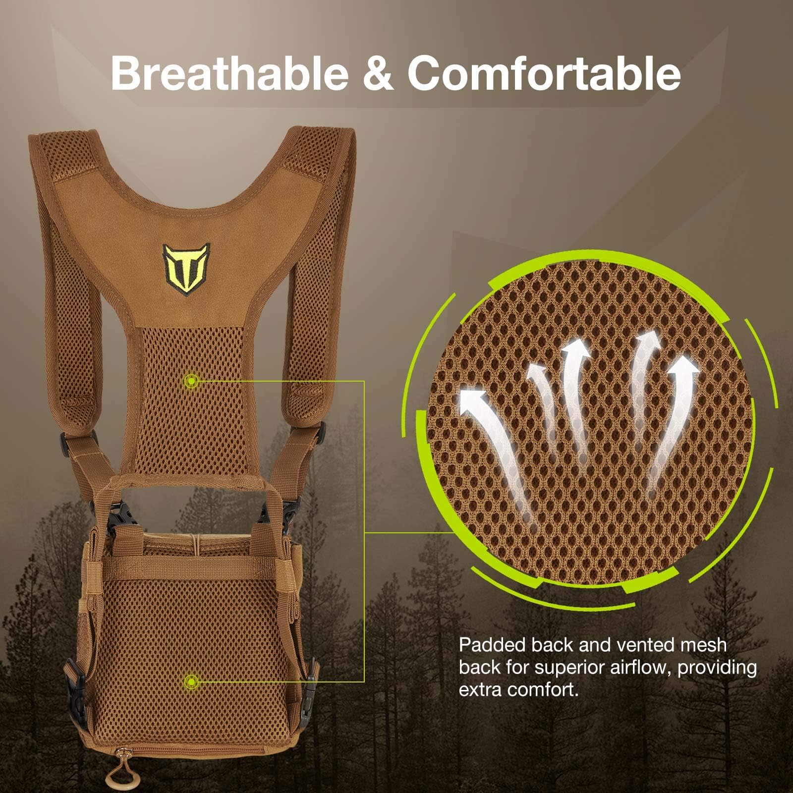 Tidewe Bino Harness With Rangefinder Pouch & Rain Cover, Long-Lasting Lightweight Portable Binocular Pack For Hunting, Hiking