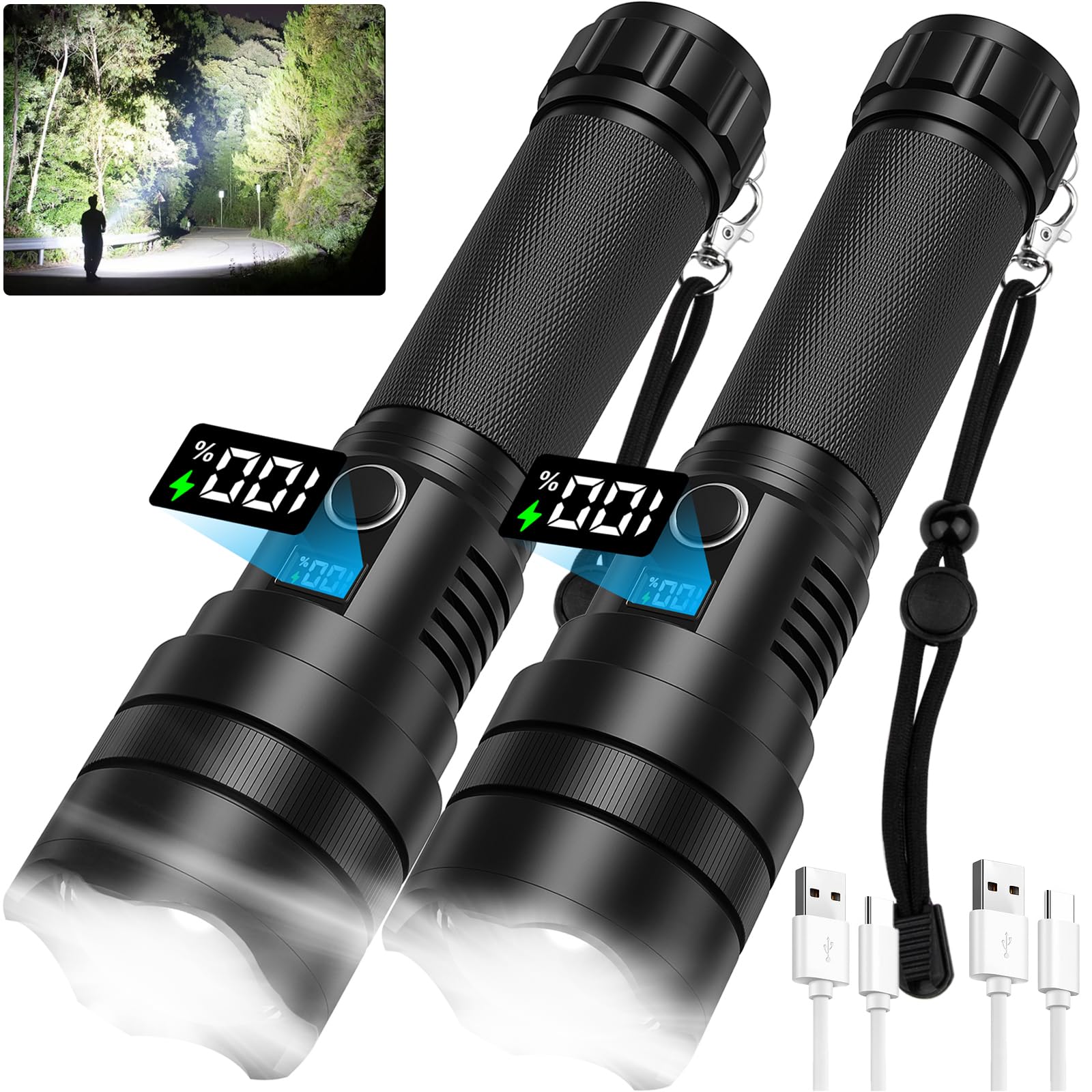Gisaev Rechargeable Led Flashlights High Lumens: 3,500 Lumens Super Bright Powerful Flash Lights With Digital Display, 5 Modes, Ipx6 Waterproof Utility Flashlight
