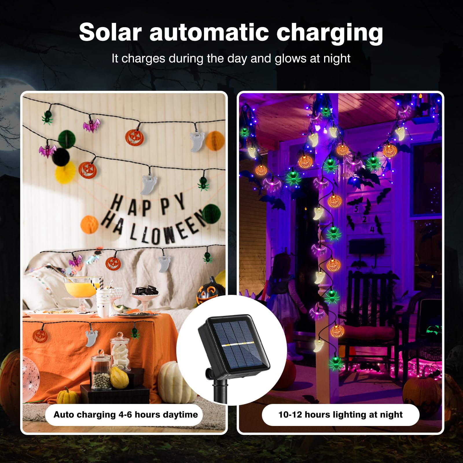 Betrihyes Solar Halloween String Lights Outdoor,Halloween Decorations Spooky Lights With 26Ft 40Led Pumpkin Bat Ghost Spider Magic Outside Decorations,Solar Halloween Lights For Home Party Yard Decor