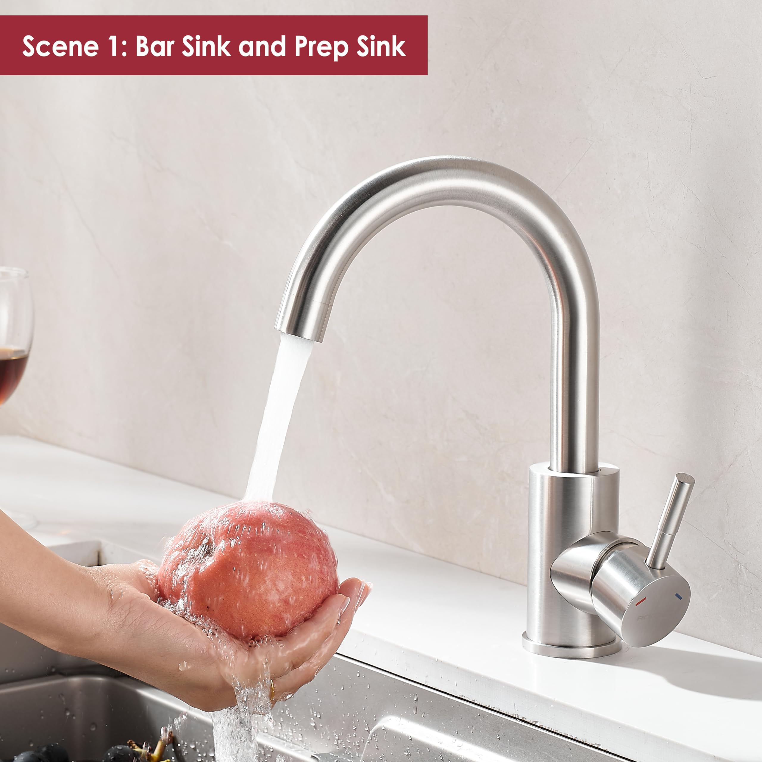 Roddex Bar Sink Faucet, Single Hole 360 Swivel Stainless Steel Faucets, Small Modern Single Handle Tap For Kitchen Bath Bathroom Sink, Brushed Nickel