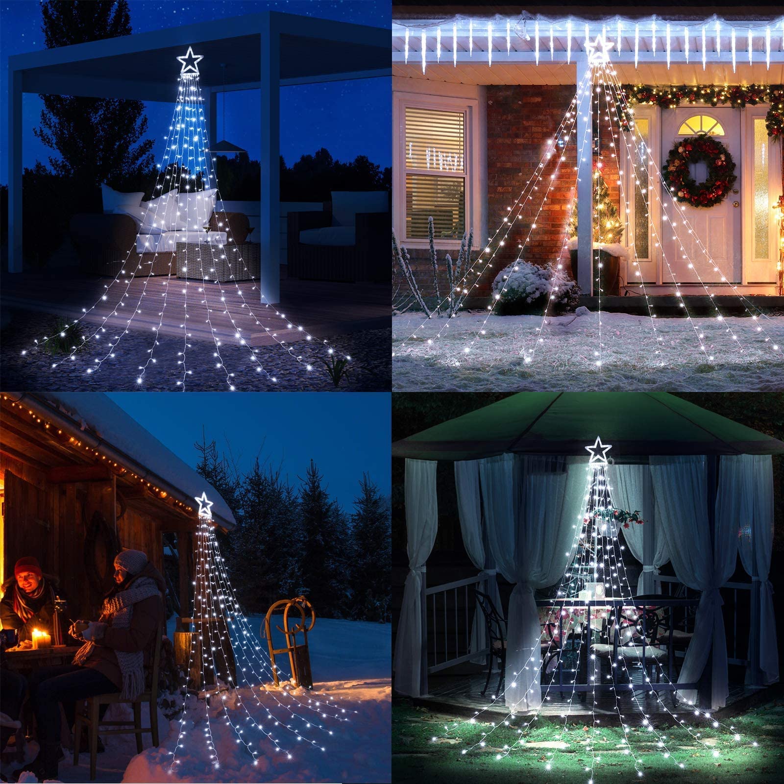 Toodour 2 Packs 72Ft 200 Led 8 Modes Solar Christmas String Lights & 317 Led 10Ft X 9 Outdoor Christmas Decorations Lights With 12" Topper Star