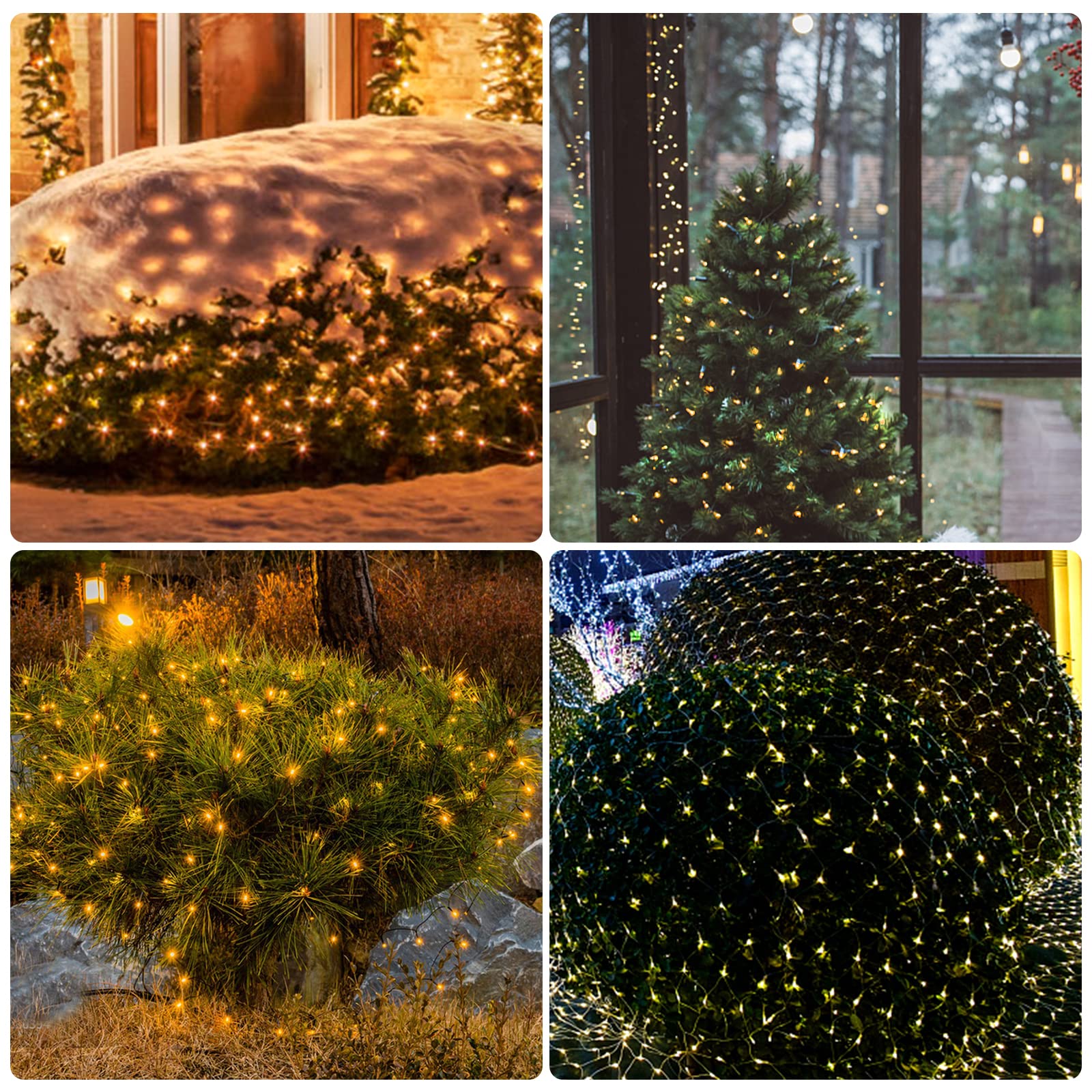 Liveasily Solar Powered Christmas Net Lights Outdoor, 8 Modes Mesh Decorations For Bushes, Garden, Yard - 6Ft6Ft, Warm White