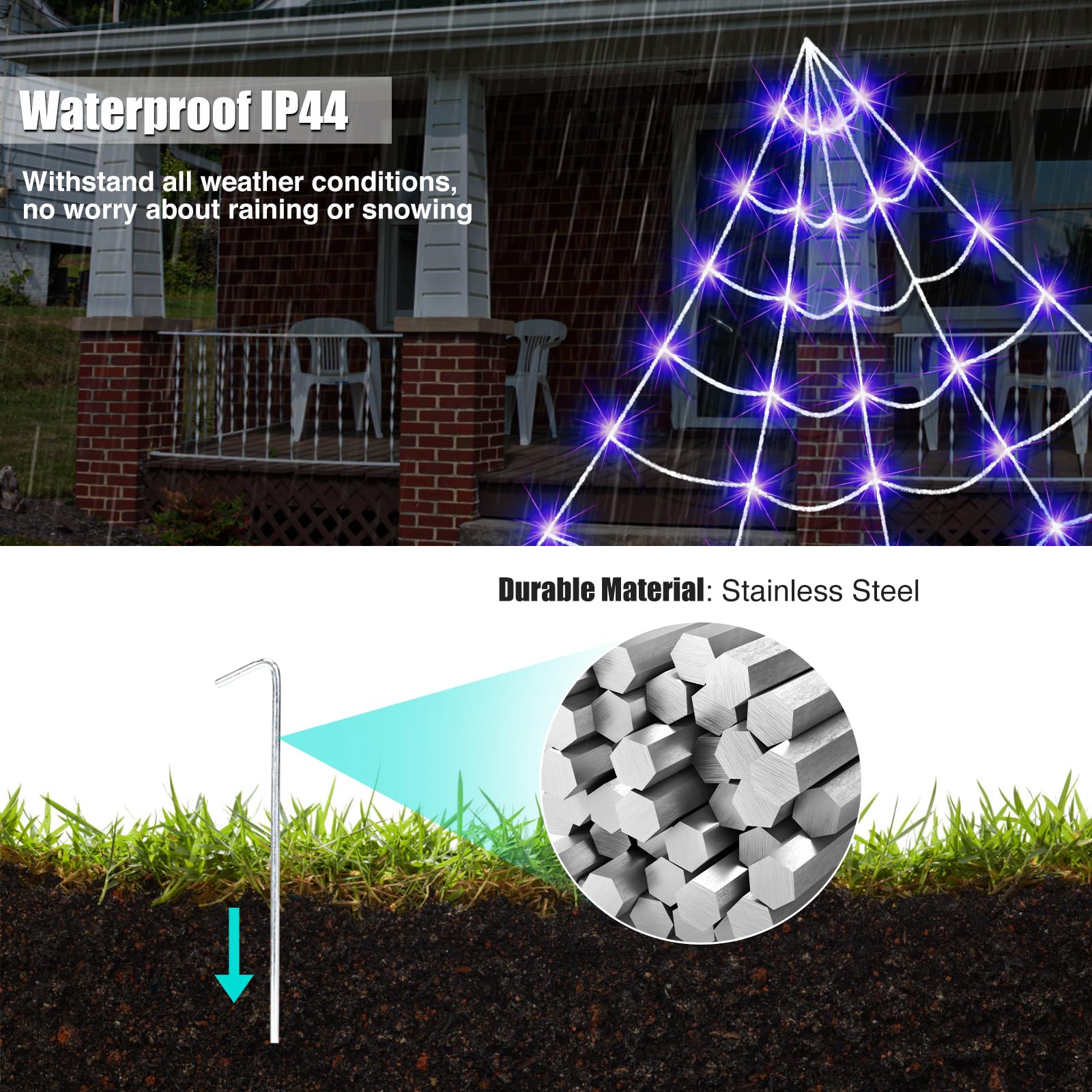 Liveasily Outdoor Solar Powered Halloween Decorations Spider Web Lights, 14.8 X 16.4 Ft Triangular White Spider Web With 135 Led Purple Lights, Large Size Solar Halloween Decor…