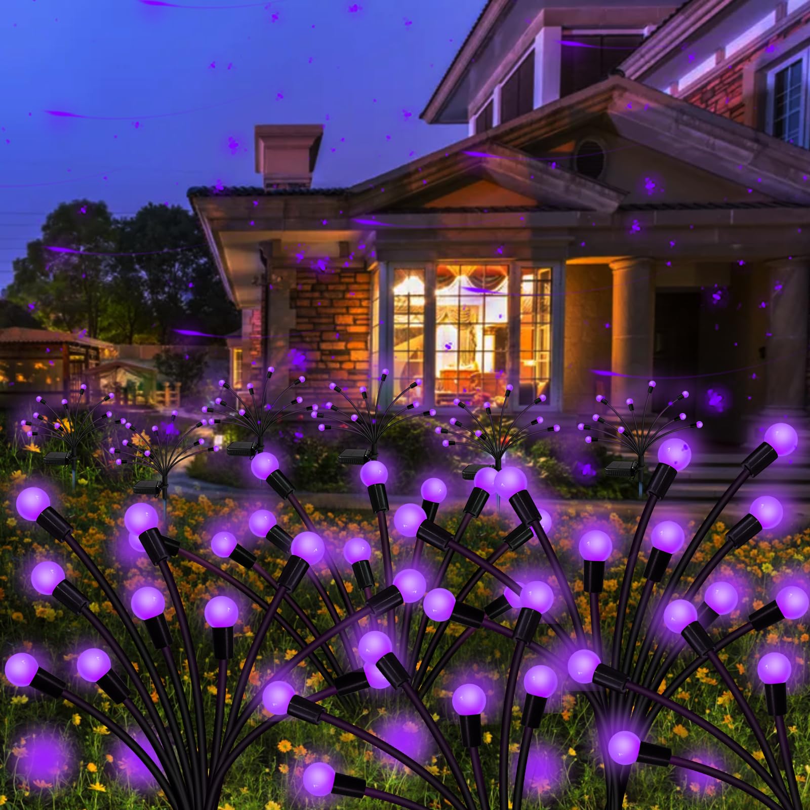 Kohlrabi 6 Pack 60 Led Solar Firefly Lights,4 Pack Warm White+2 Pack Purple