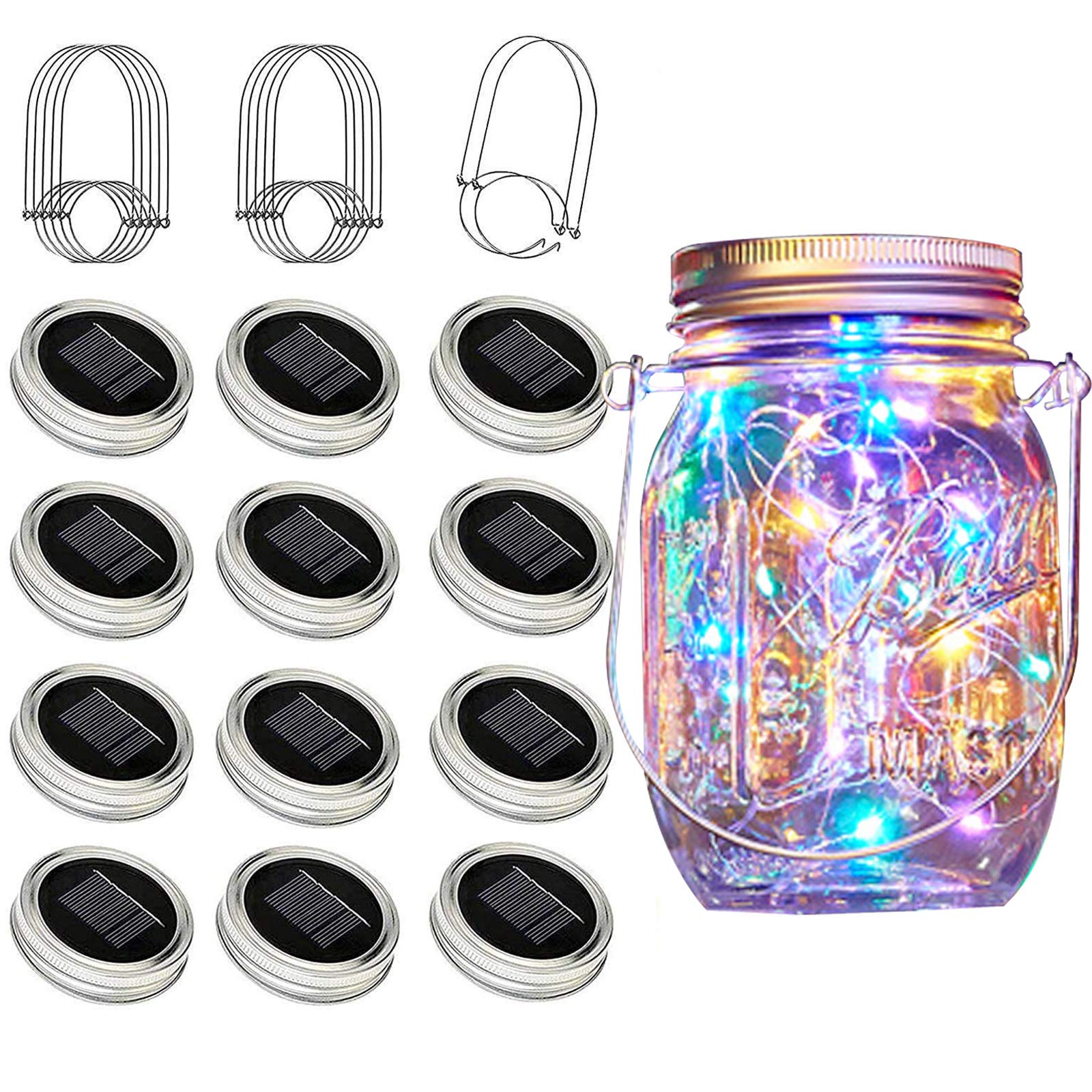 Cynzia Solar Mason Jar Lights, 12 Pack 30 Led Waterproof Lid Light With Hangers (No Jar), Fairy Firefly Outdoor String Lights For Regular Mason Jar, Patio, Yard, Garden, Wedding Decoration (4 Colors)