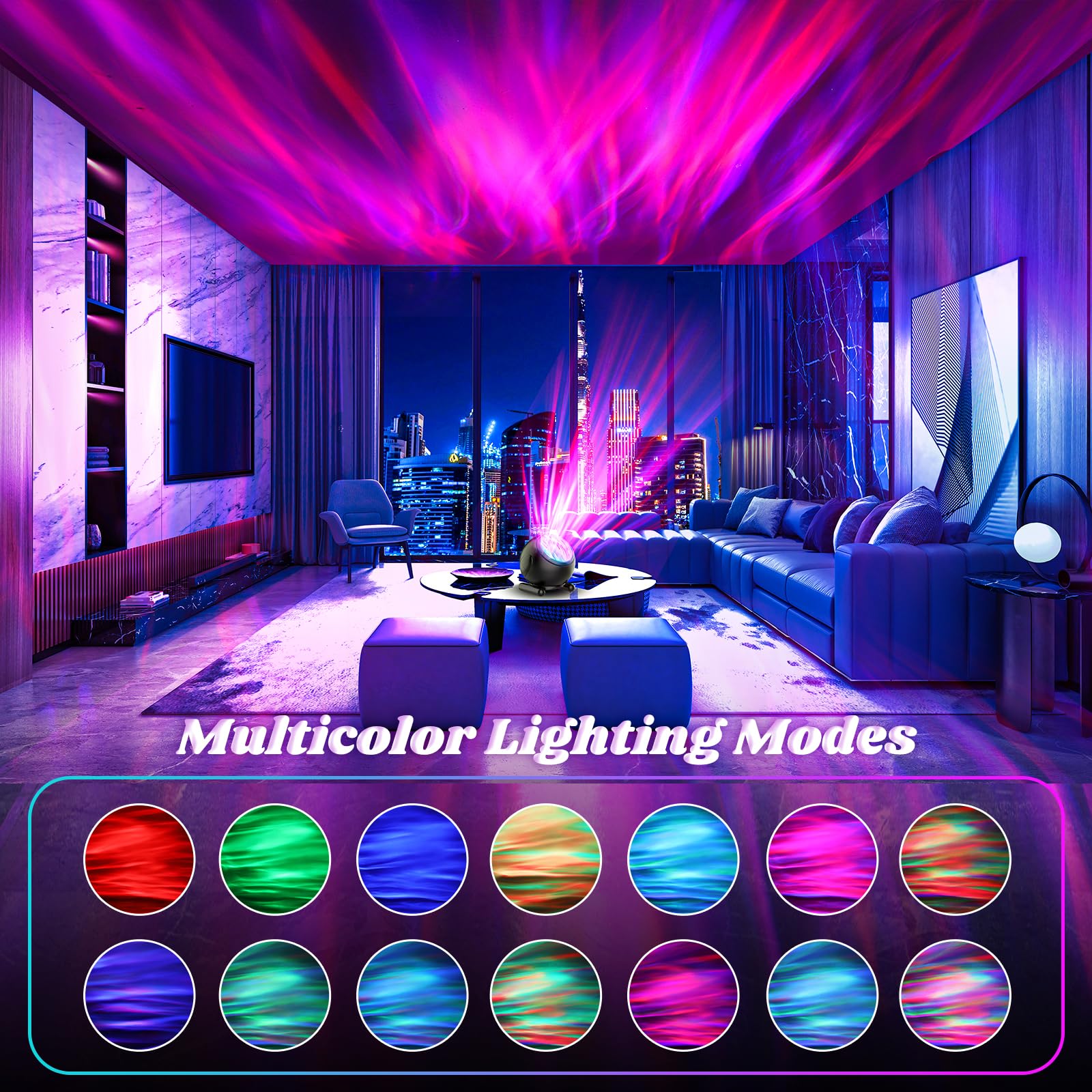 Proran Northern Lights Projector With White Noise Remote Control 8 Aurora Effects Adjustable Galaxy Bedroom Light Sleep Aid Timer