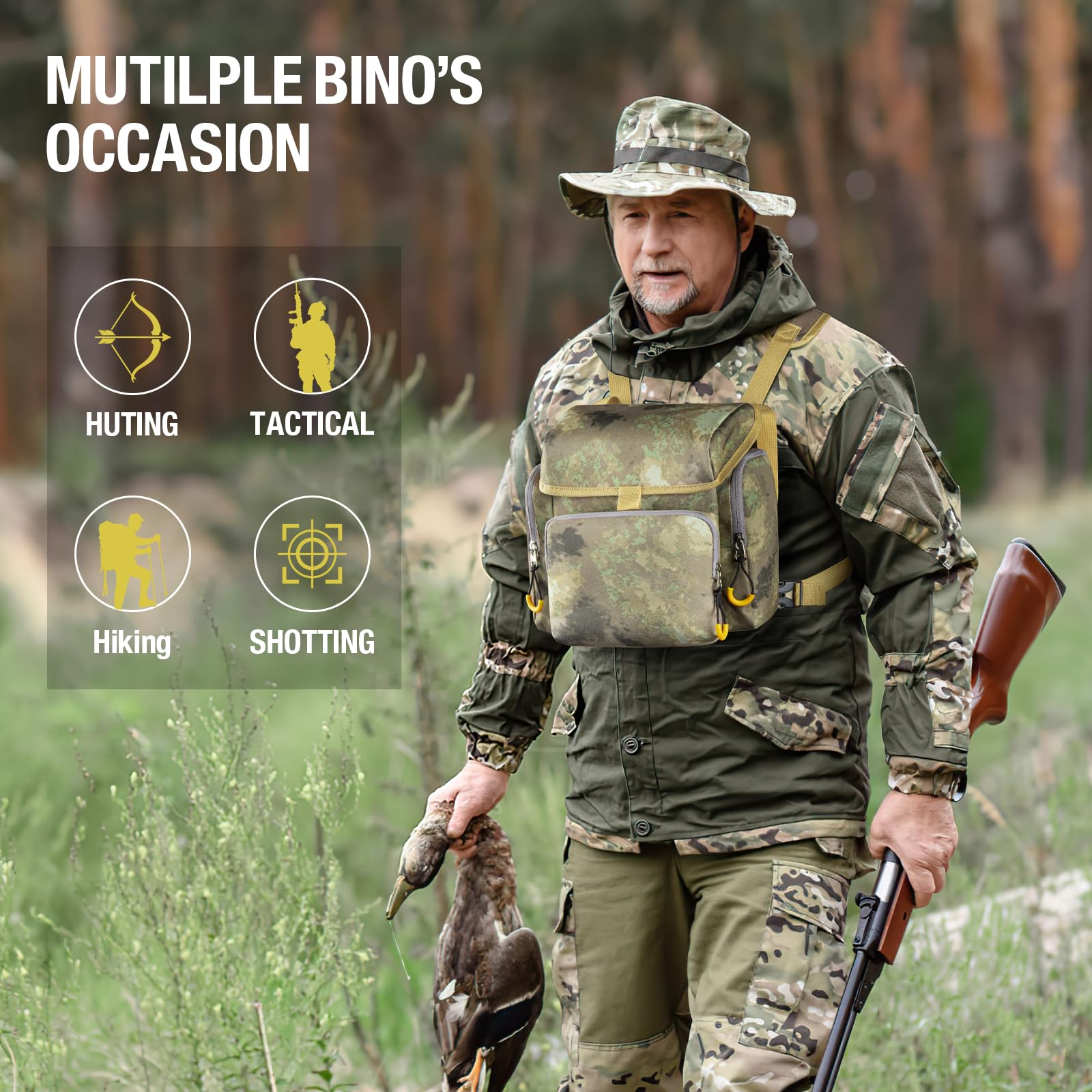 Ocklily Binocular Harness Chest Pack, Camouflage Bino Case With Adjustable Strap, Magnetic Closure For Hunting Hiking Shooting