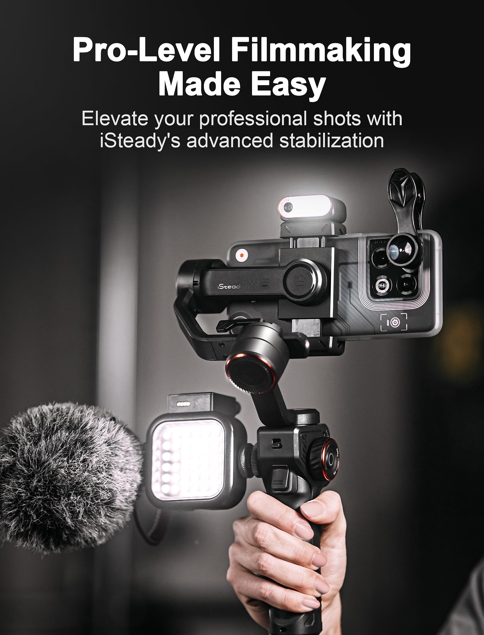 Hohem Isteady M6 Kit Gimbal Stabilizer For Smartphone, 3-Axis Phone Gimbal With Ai Tracking, Magnetic Fill Light, 18H Long Lasting Battery Stabilizer For Iphone & Android, Ideal For Video Recording