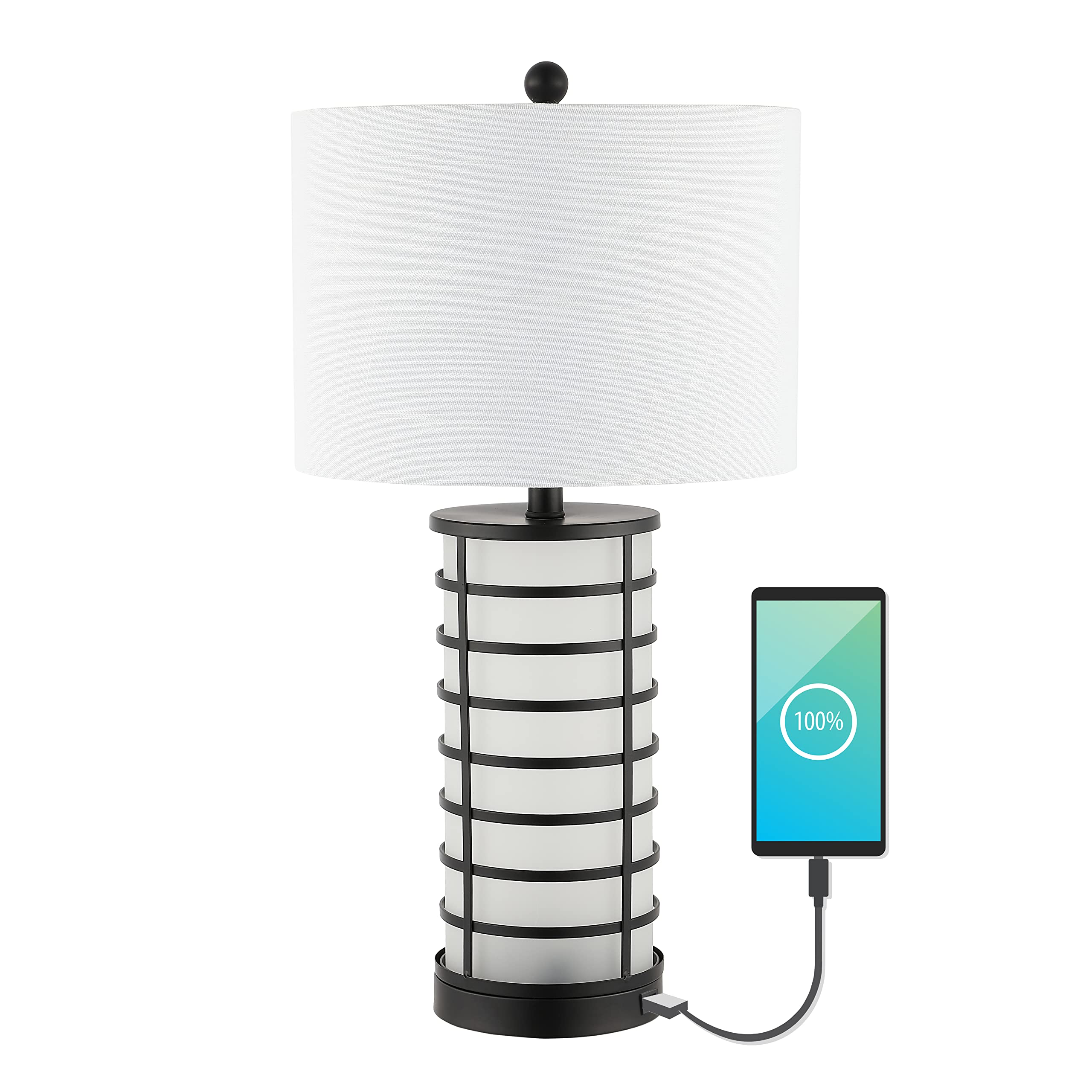 Jonathan Y Jyl8502A Jayce 27" Modern Industrial Iron Nightlight Led Table Lamp With Usb Charging Port Coastal Contemporary Bedside Desk Nightstand Lamp For Bedroom Living Room Office, Black