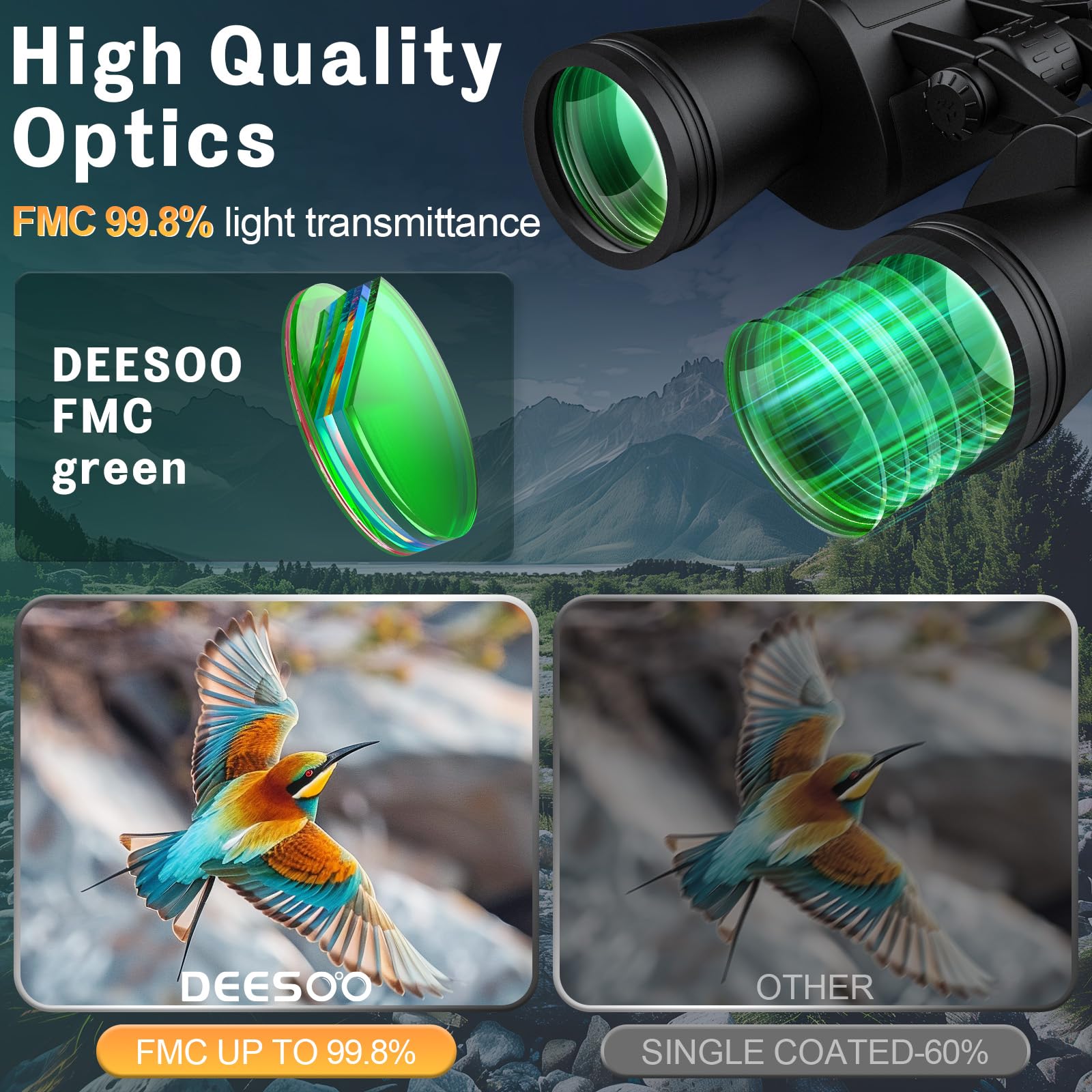 Deesoo Binoculars For Adults High Powered - 20X52 Hd Large View With Clear Low Light - Professional Binoculars For Bird Watching Hunting Stargazing Football Travel Cruise Outdoor Sports With Carrying Bag