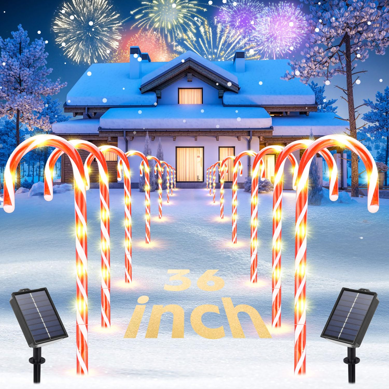 Dfjkjuu Solar Christmas Candy Cane Lights Outdoor Waterproof, 36" Pathway Stake Lights, 8 Modes, 108 Led, Solar & Usb Charging Christmas Outdoor Decorations For Yard Patio Garden Walkway,12 Pack