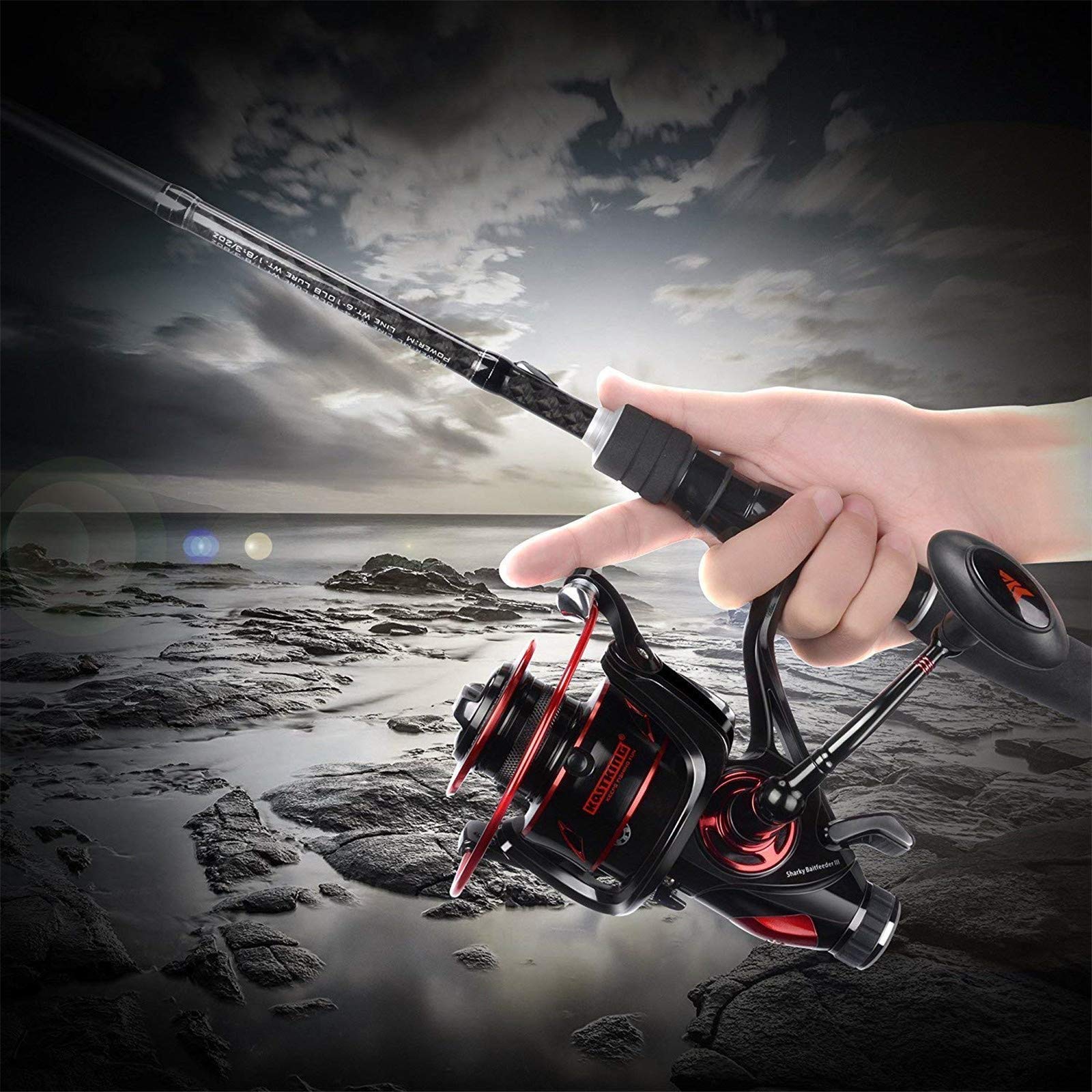 Kastking Sharky Baitfeeder Iii Spinning Fishing Reel,Size 4000, Kong Fishing Rod, Spinning Rod 2 Pc 8' M