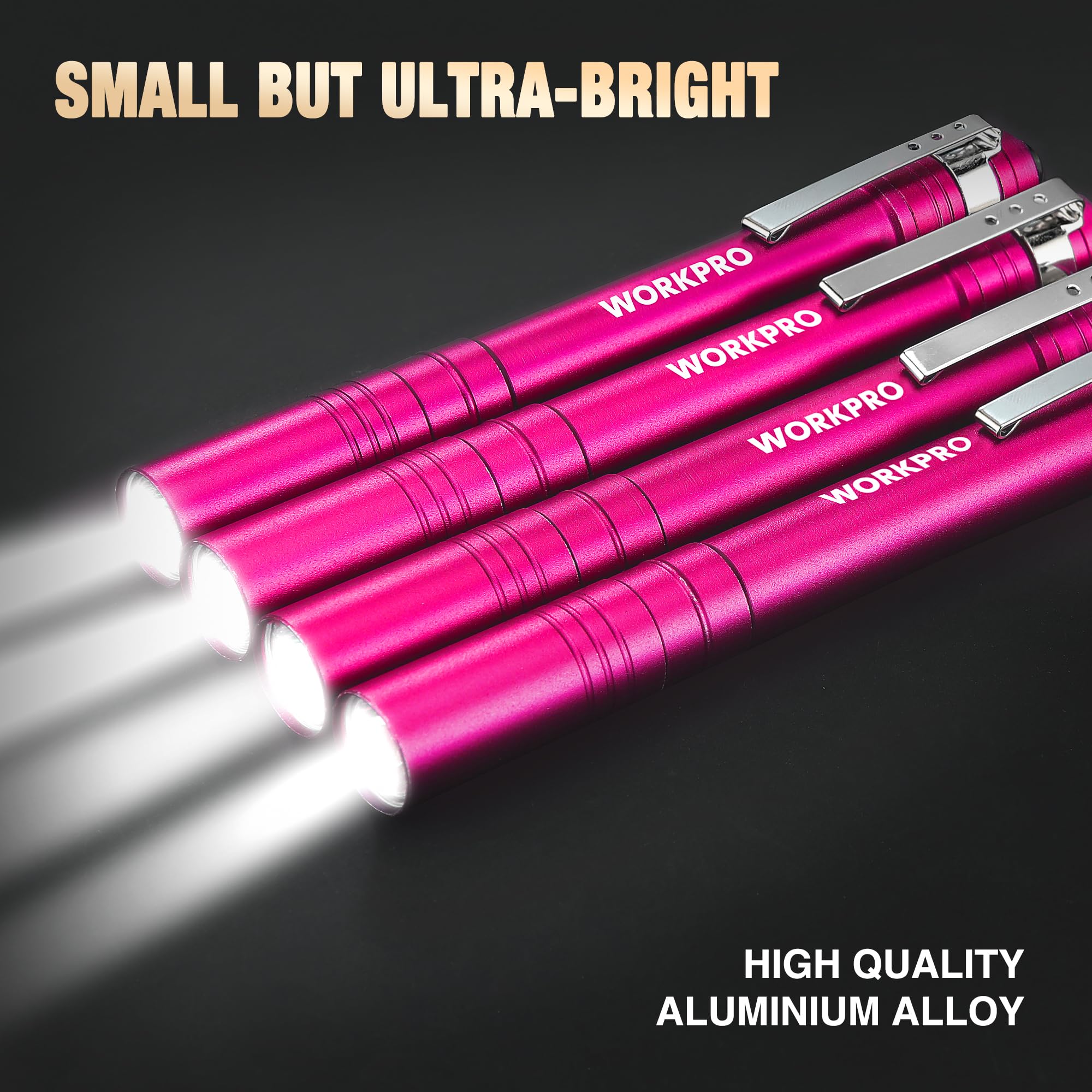 Workpro 4 Pack Pink Pen Light Set & 4 Pack Green Pen Light Set