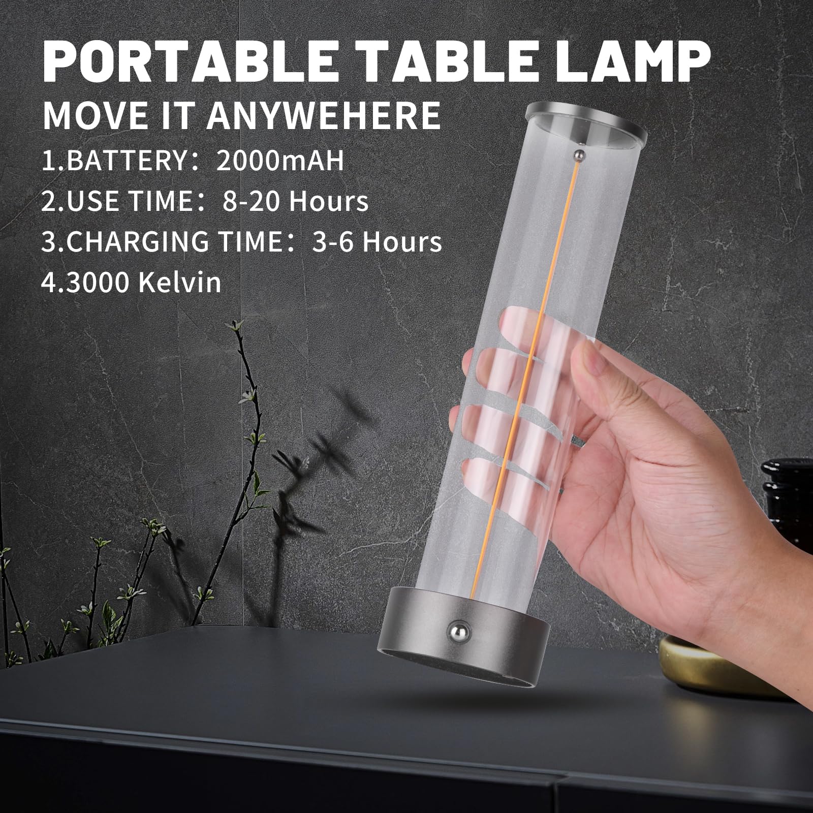 Hapygi Mini Minimalist Tabe Lamp With Breathing Effect, Cordless Led Desk Lamp Rechargeable Modern Night Lights Portable Lamp For Gaming, Home Office, Bedroom, Living Room, Kitchen, Bar, Restaurant (Grey)