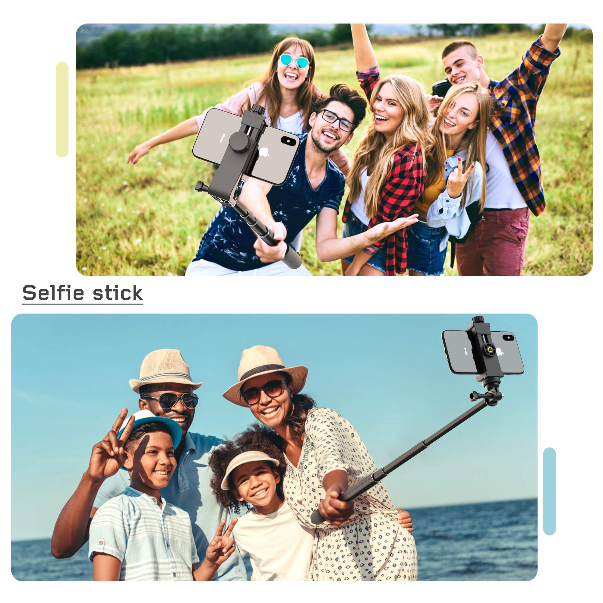 Zttopo Universal Phone Tripod Mount Adapter With ＷIreless Camera Remote , Cell Phone Holder With Adjustable Clamp For Selfie Stick Monopod Compatible With Iphone, Samsung And So On , Wrist Strap Included