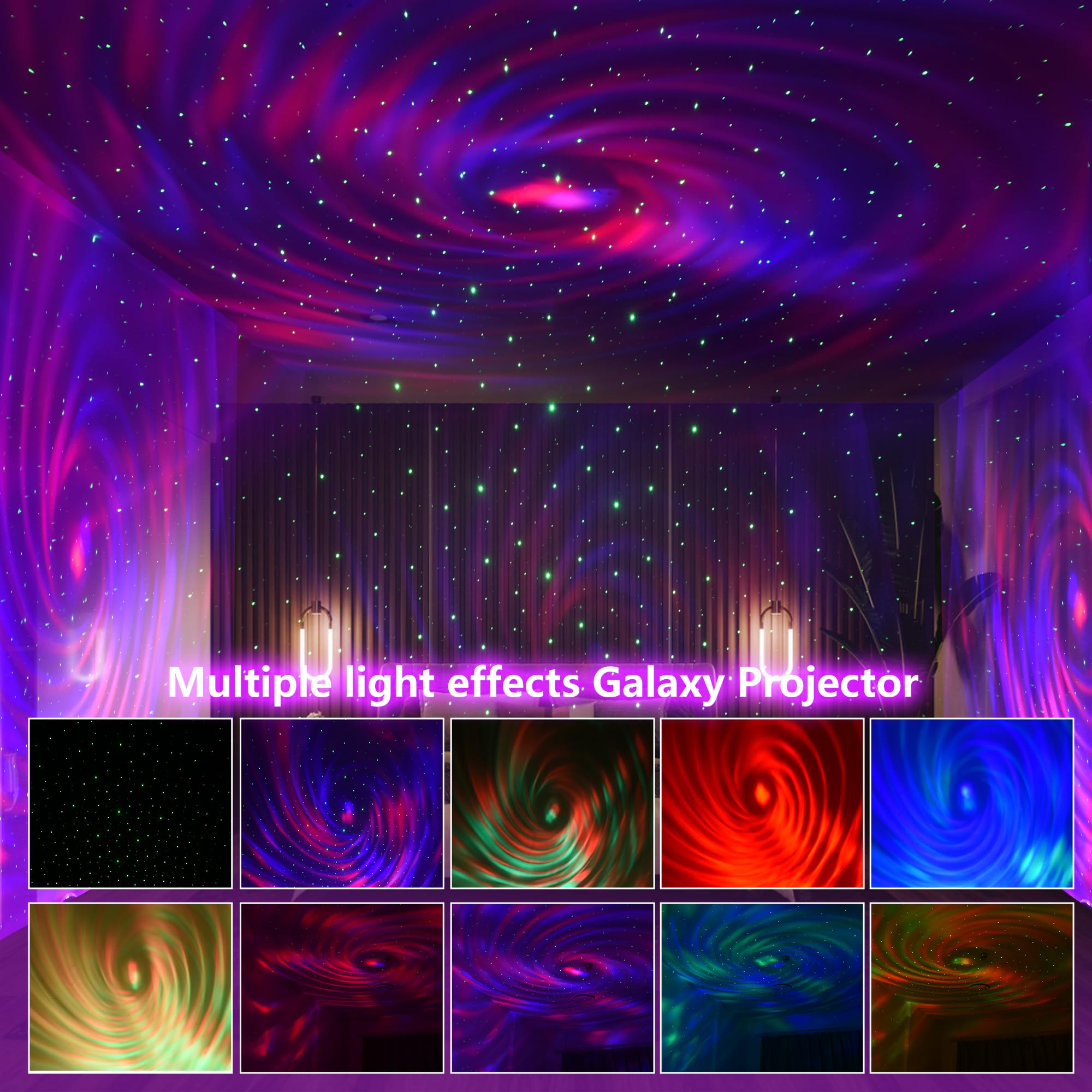 Konchile Star Projector With Alarm Clock, Rocket Galaxy For Bedroom, Bluetooth Speaker And White Noise Aurora