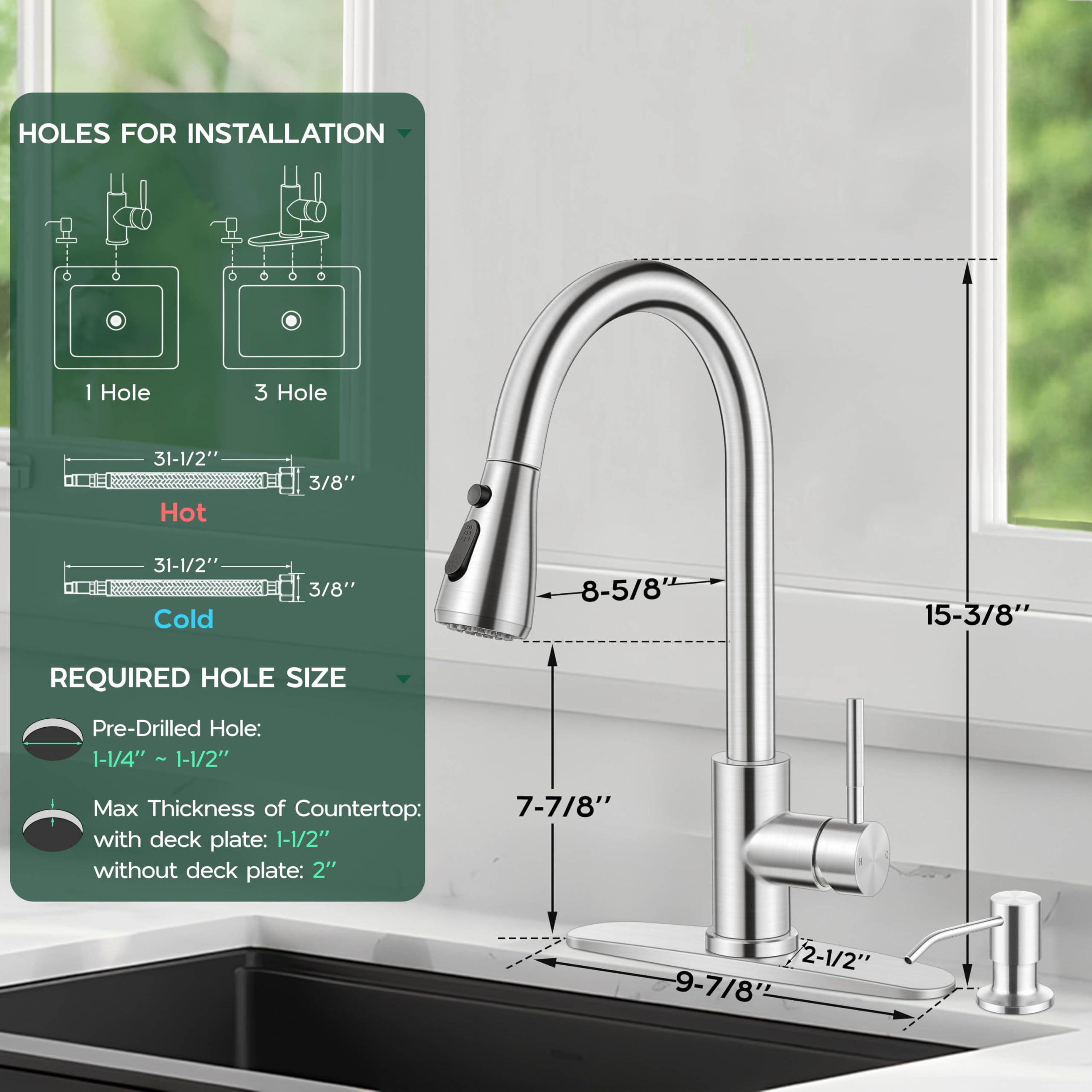 Onader Brushed Nickel Kitchen Faucet With Pull Down Sprayer Stainless Steel Farmhouse Rv Kitchen Sink Faucets With Soap Dispenser