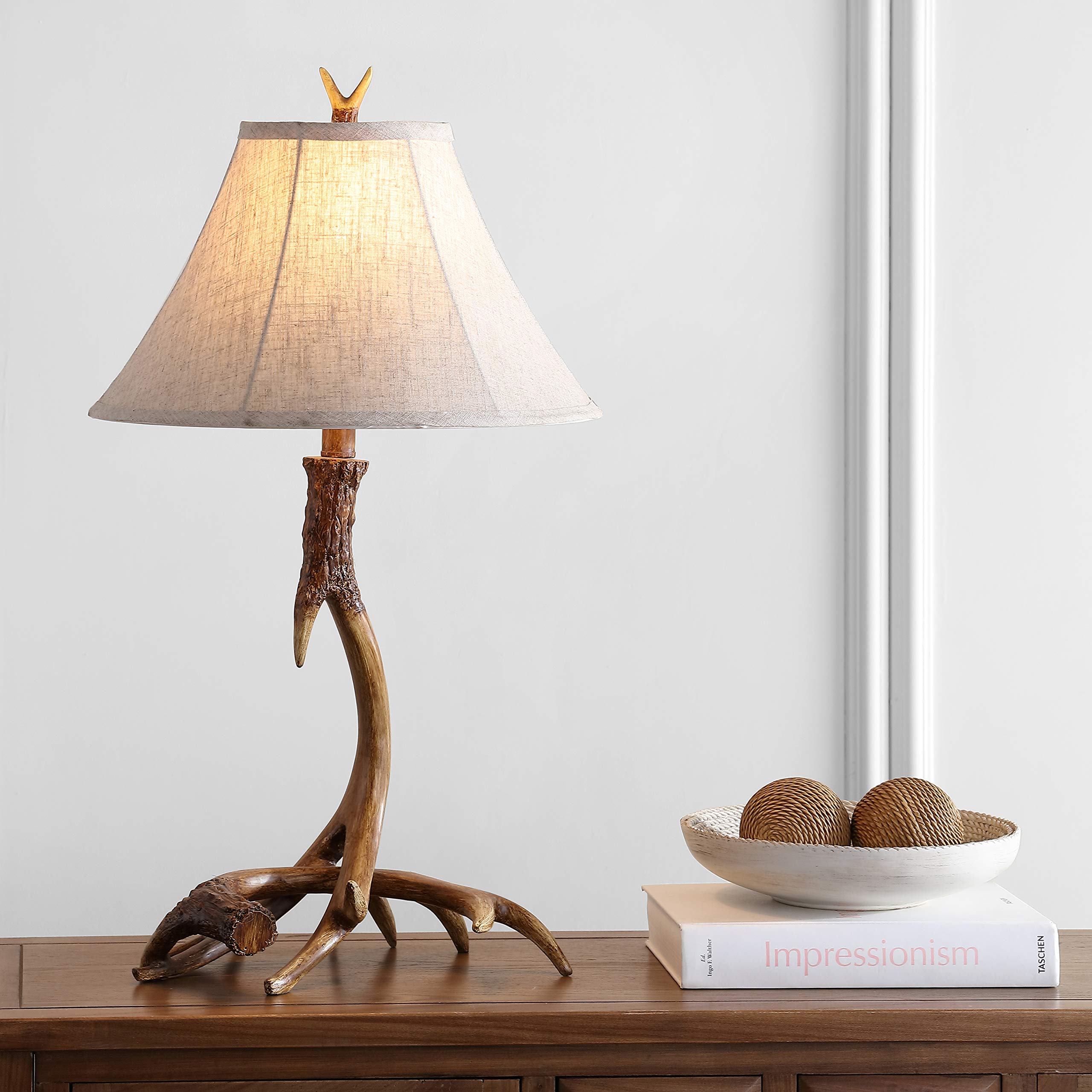 Jonathan Y Jyl6305A Antler 27.5" Rustic Resin Led Table Lamp Traditional Bedside Desk Nightstand Lamp For Bedroom Living Room Office College Bookcase Led Bulb Included, Brown