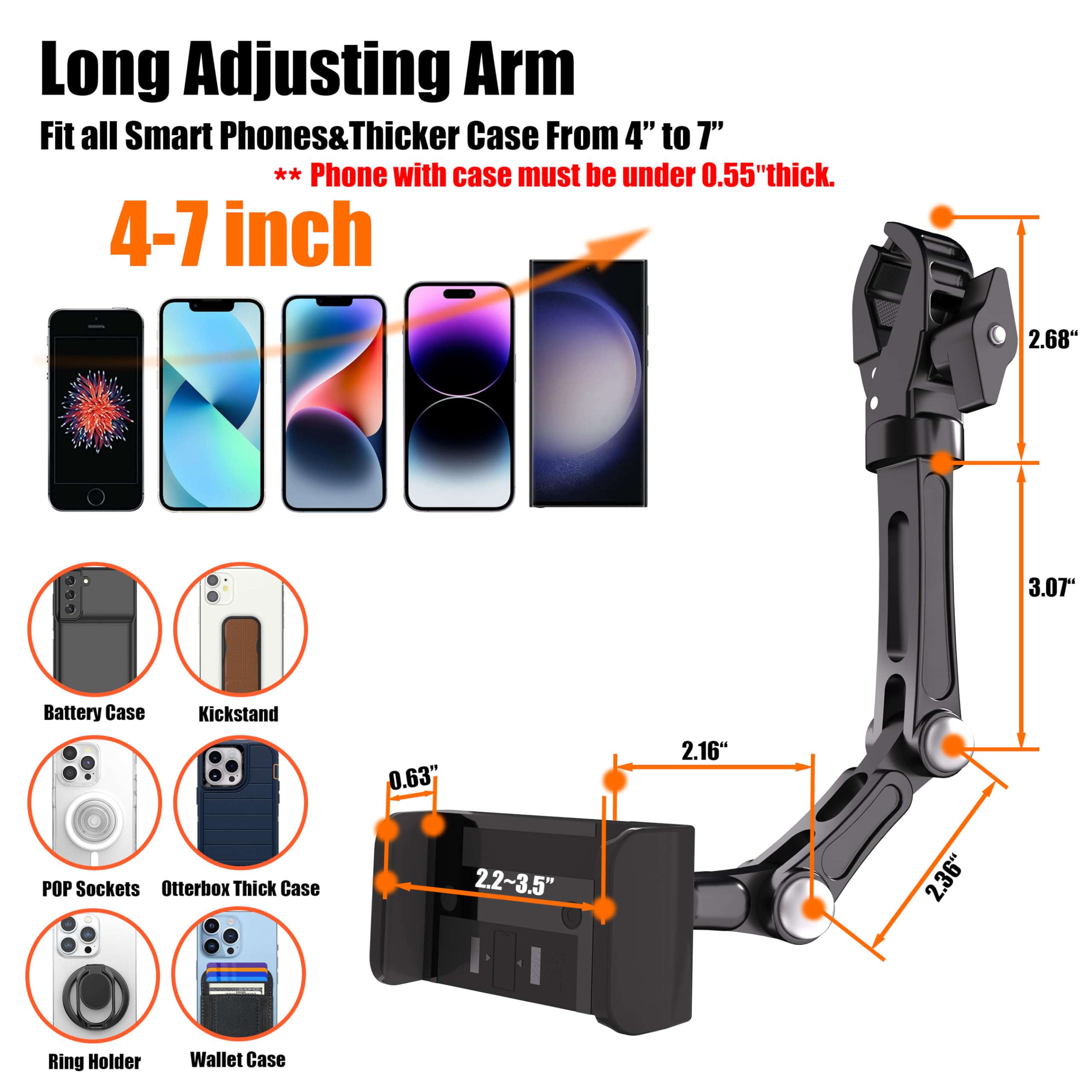 Penuspt Rearview Mirror Phone Holder,Phone Holder For Car Aluminum Alloy Mount Multi-Angle Adjustment Rotatable Retractable Universal Cell Phone Car Mount For All Phones