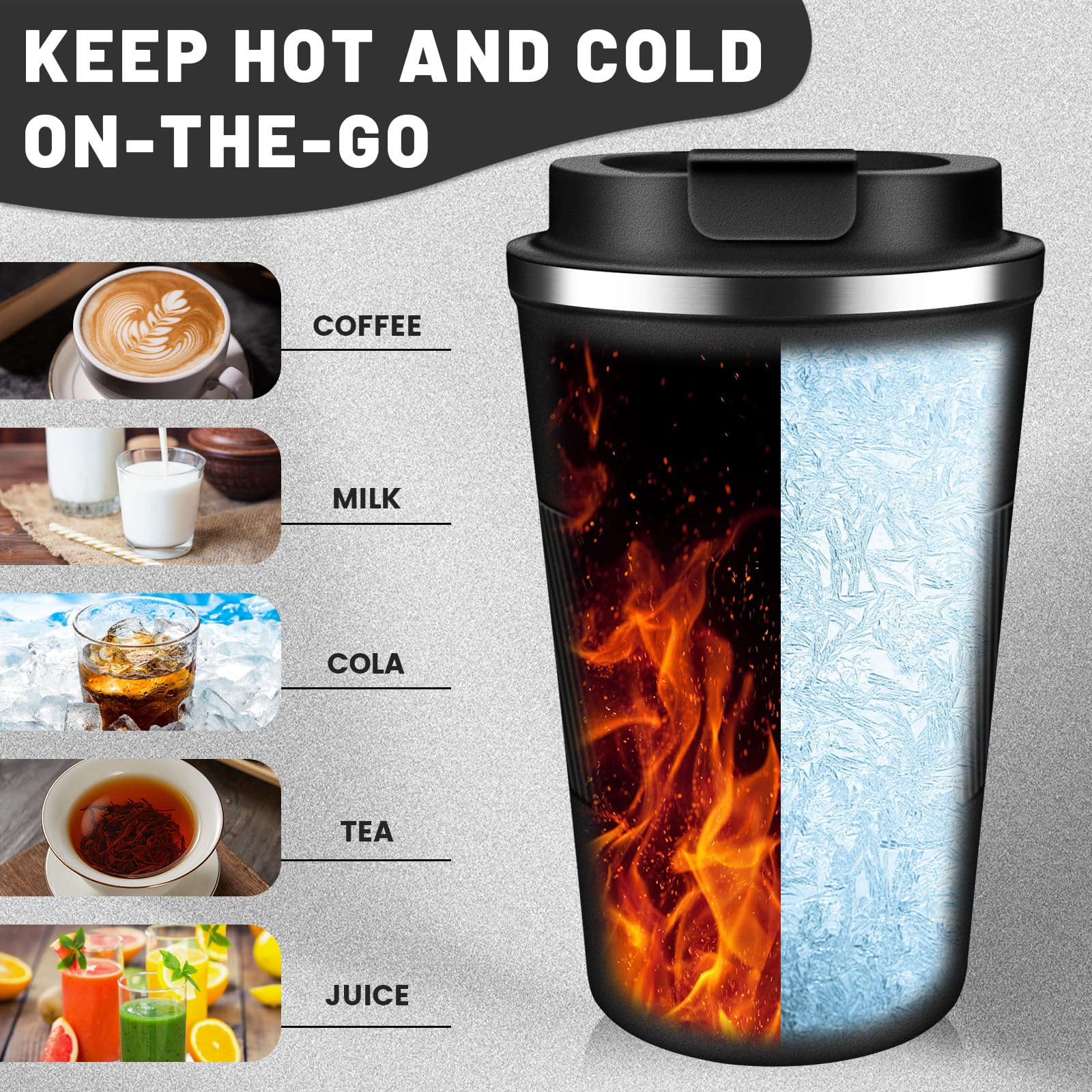 Insulated Coffee Tumblers With Flip Lid 12Oz / 17Oz, Stainless Steel Travel Coffee Mug Leak Proof