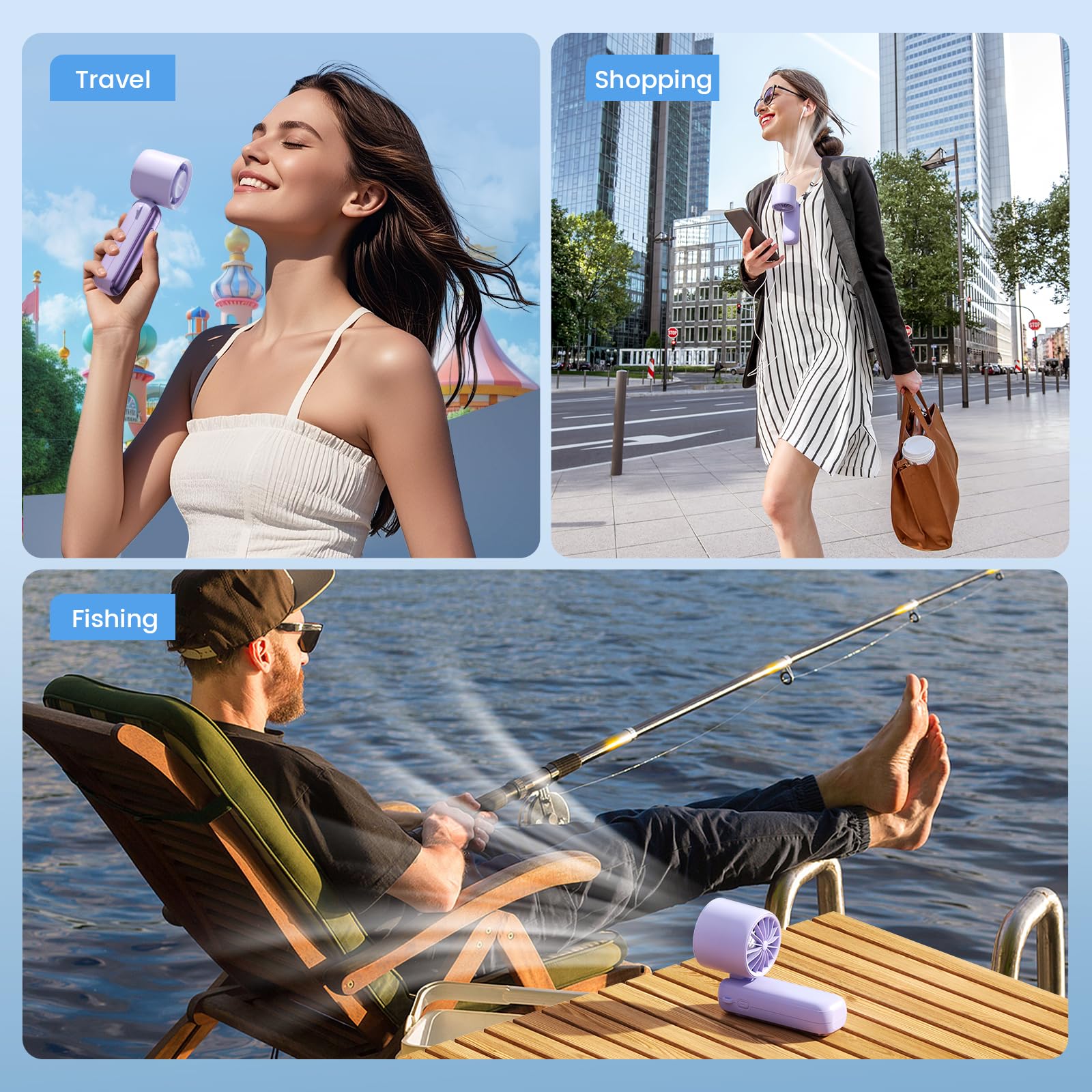 Portable Handheld Turbo Fan, 5000Mah Rechargeable Fan With 6 Speeds, Foldable Neck/Desk Fan