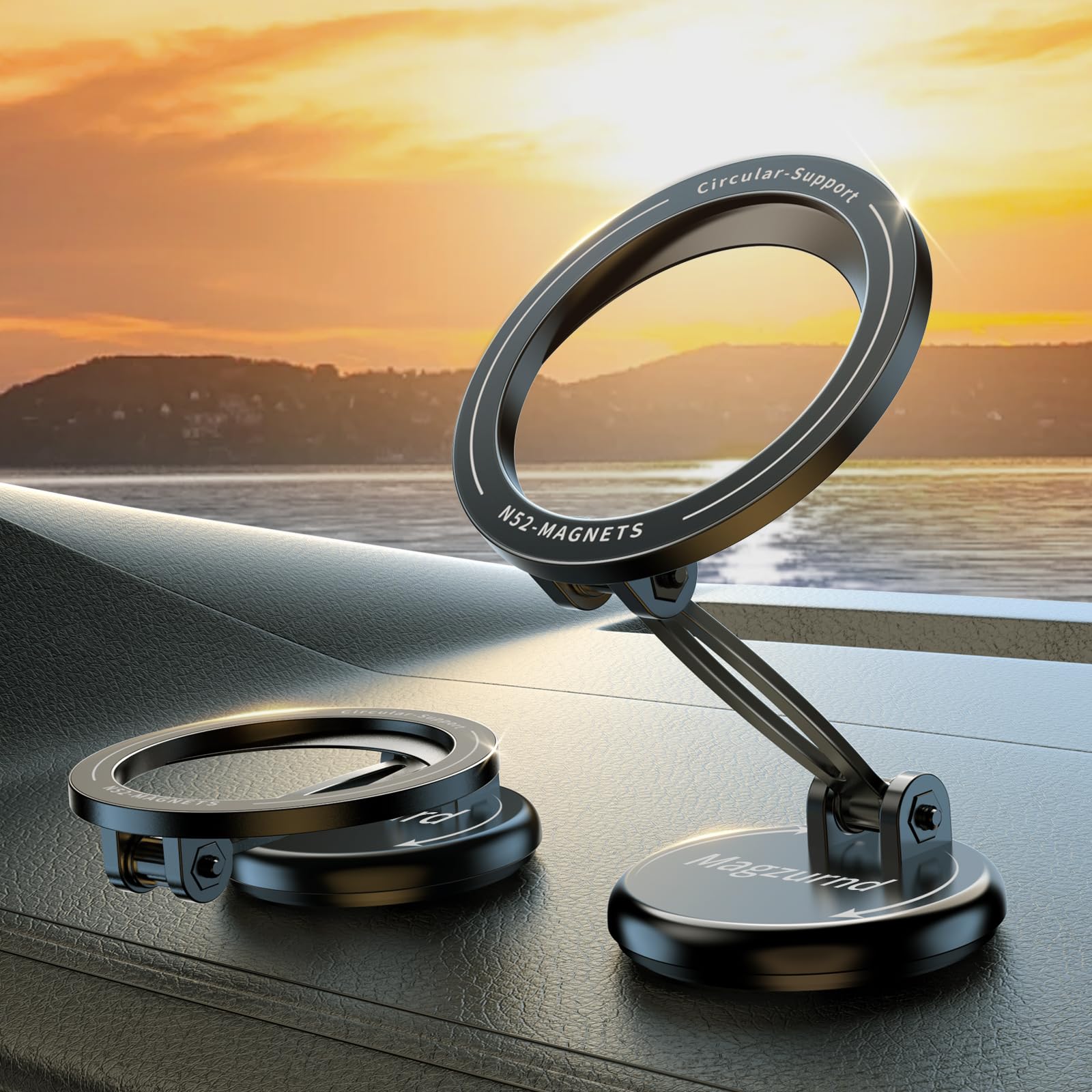 Magzurnd For Magsafe Car Holder, 17 Ultra-Strong Magnets, 360° Rotating Magnetic Phone Holder For Dashboard, Compatible For Iphone 15/14/13 Pro Max/Plus/Mini And Magsafe Cases