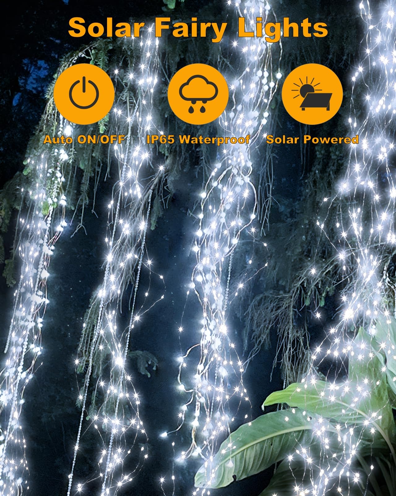 Chu&White Outdoor Solar Fairy Lights - 2 Pack 250 Led Waterproof String Lights For Outside Garden Decor, Watering Can & Waterfall Style, White, Patio Lighting