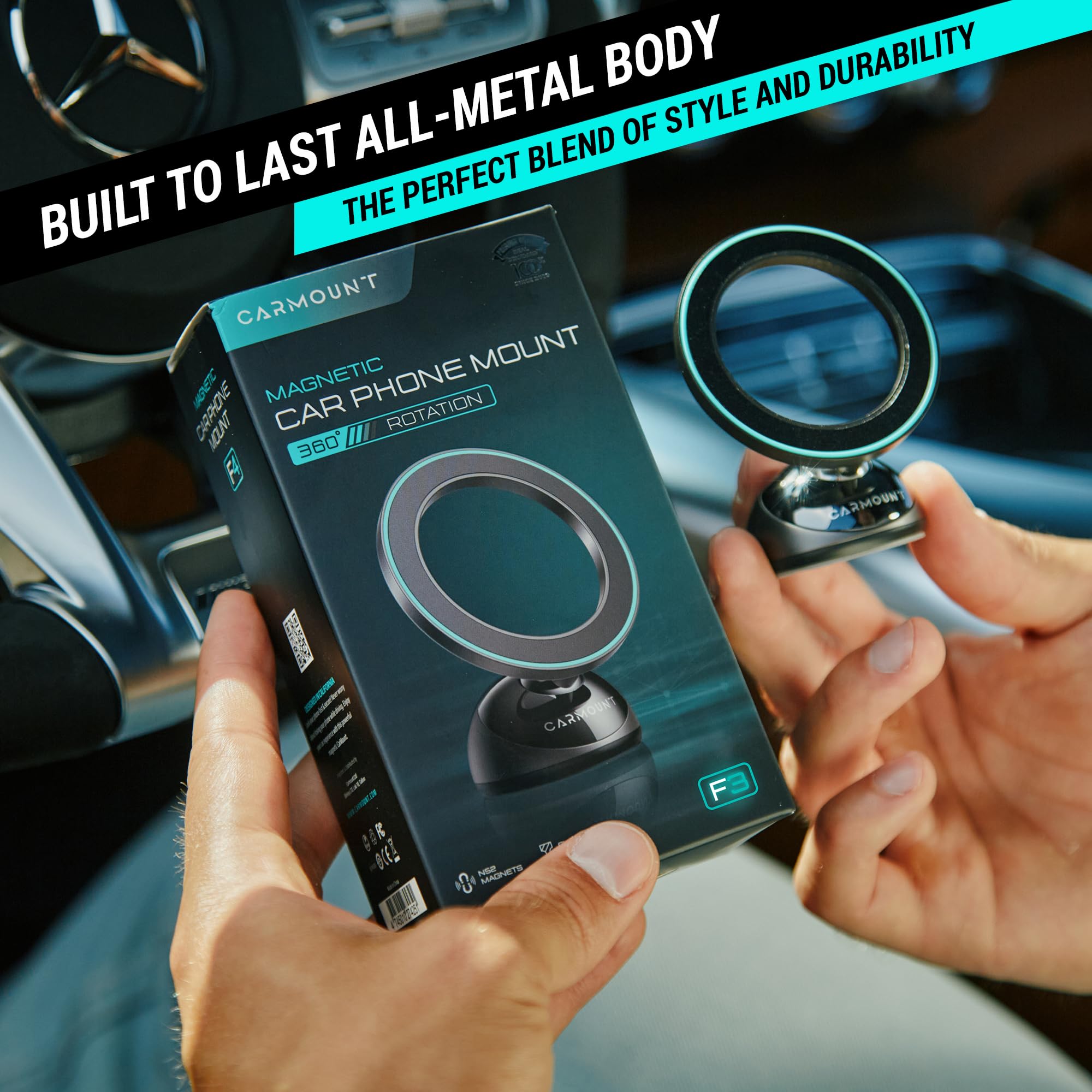 Carmount F3 Magsafe Car Mount  All-Metal Magnetic Phone Dashboard Holder With N52 Magnets Super Strong Hold  360° Rotation  Universal Compatibility For Iphones Pro Max & All Devices