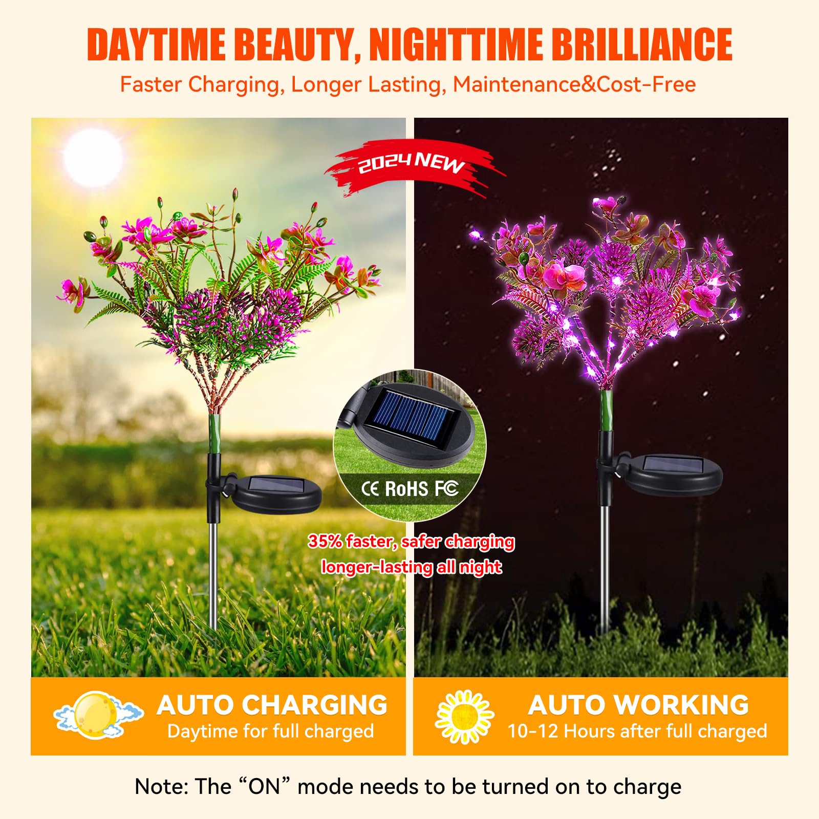Neporal Solar Garden Lights, 4Pk Purple Phalaenopsis Solar Flowers Outdoor Waterproof, Solar Lights Outdoor Decorative For Garden, Yard Decor,