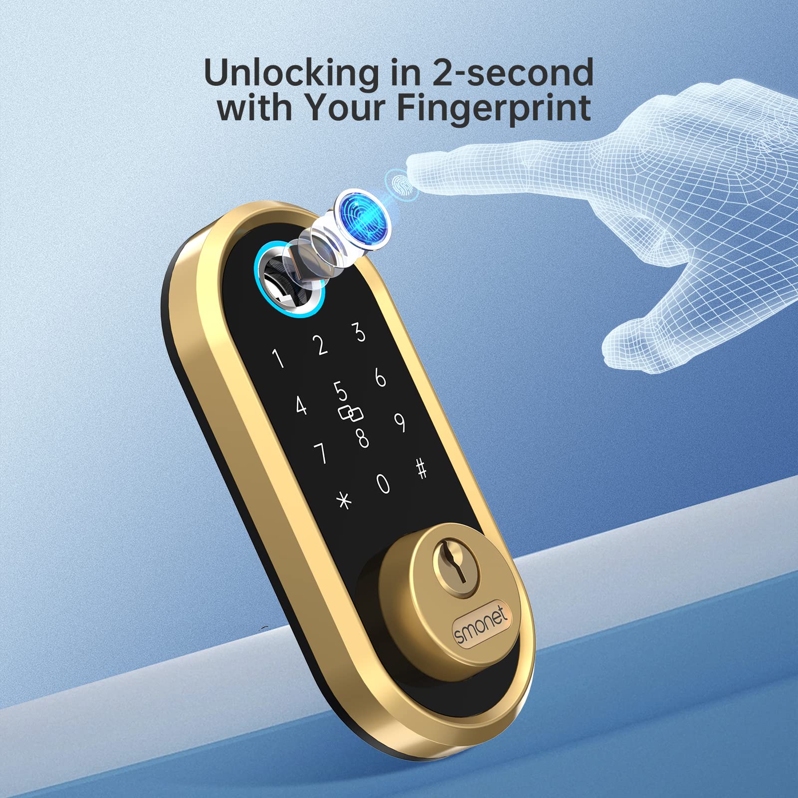 Smonet Smart Lock Bluetooth Keyless Entry Keypad Smart Deadbolt-Fingerprint Electronic Deadbolt Lock, Remote Ekeys Sharing, Easy To Install For Homes And Hotel Works With Alexa(Gateway Not Included)